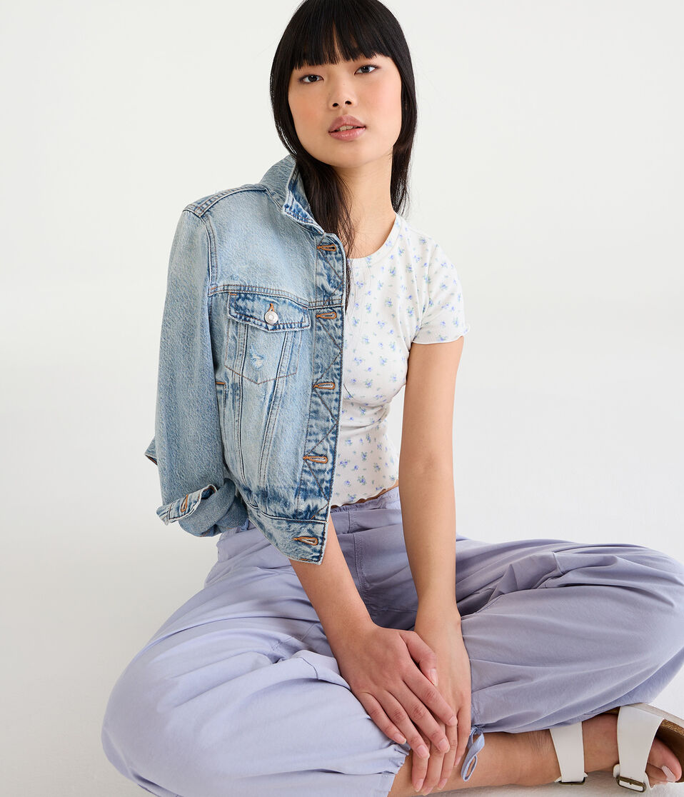 Floral Ribbed Shrunken Tee