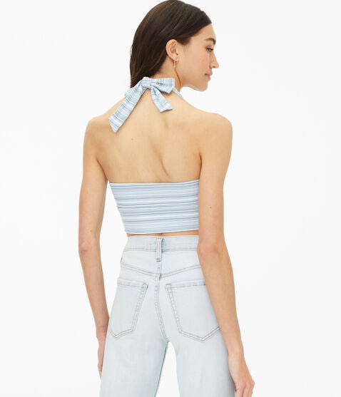 Seriously Soft Striped V-Neck Halter Crop Top