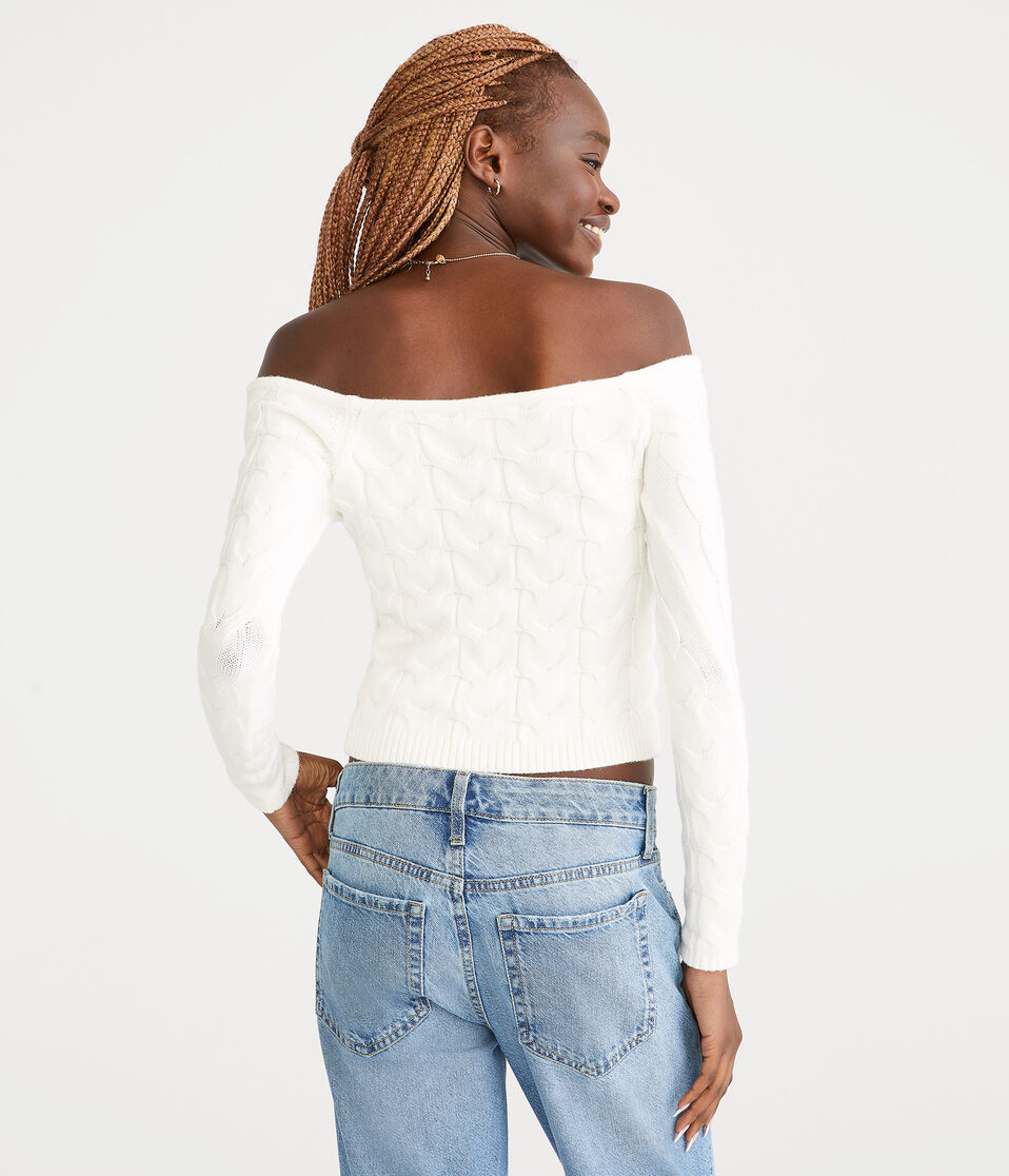 Cable Cropped Off-The-Shoulder Sweater