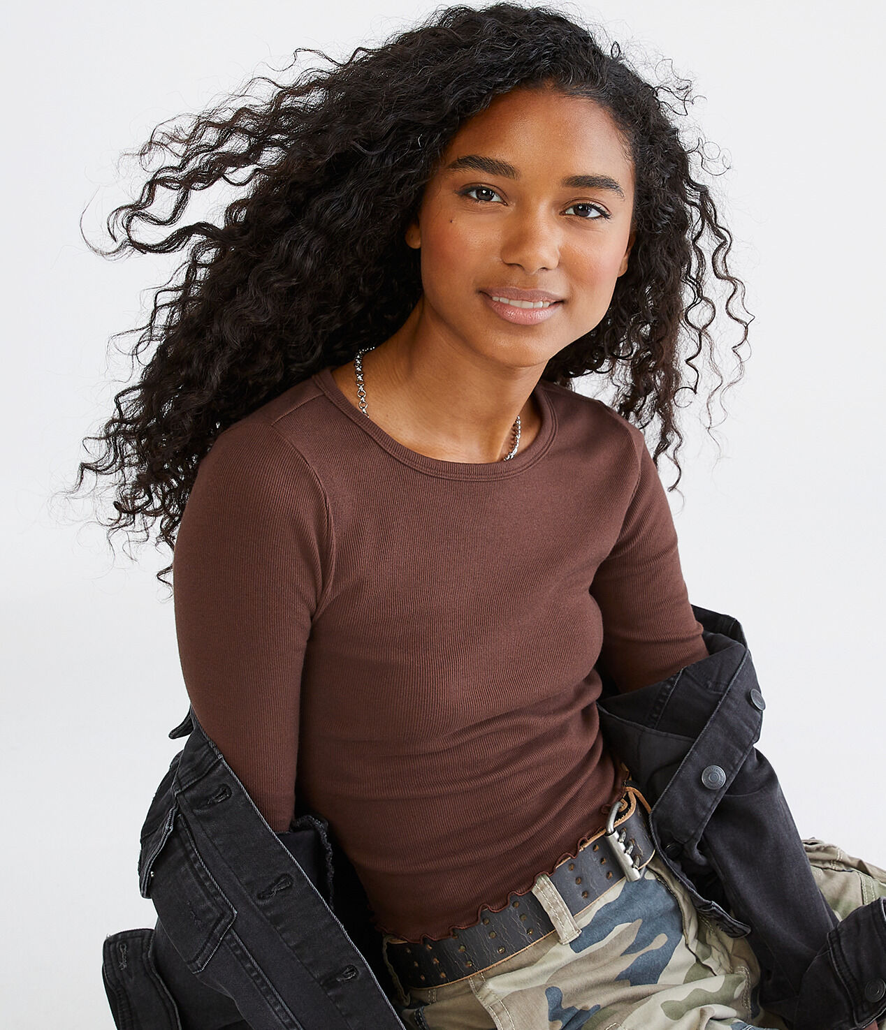 Long Sleeve Ribbed Cropped Shrunken Tee