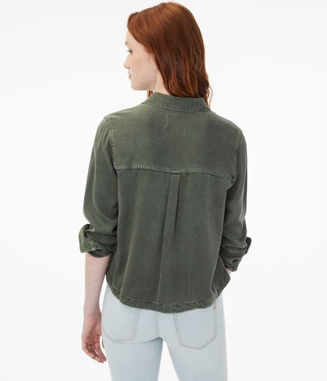 Long Sleeve Cropped Button-Down Shirt Long Sleeve Cropped Button-Down Shirt