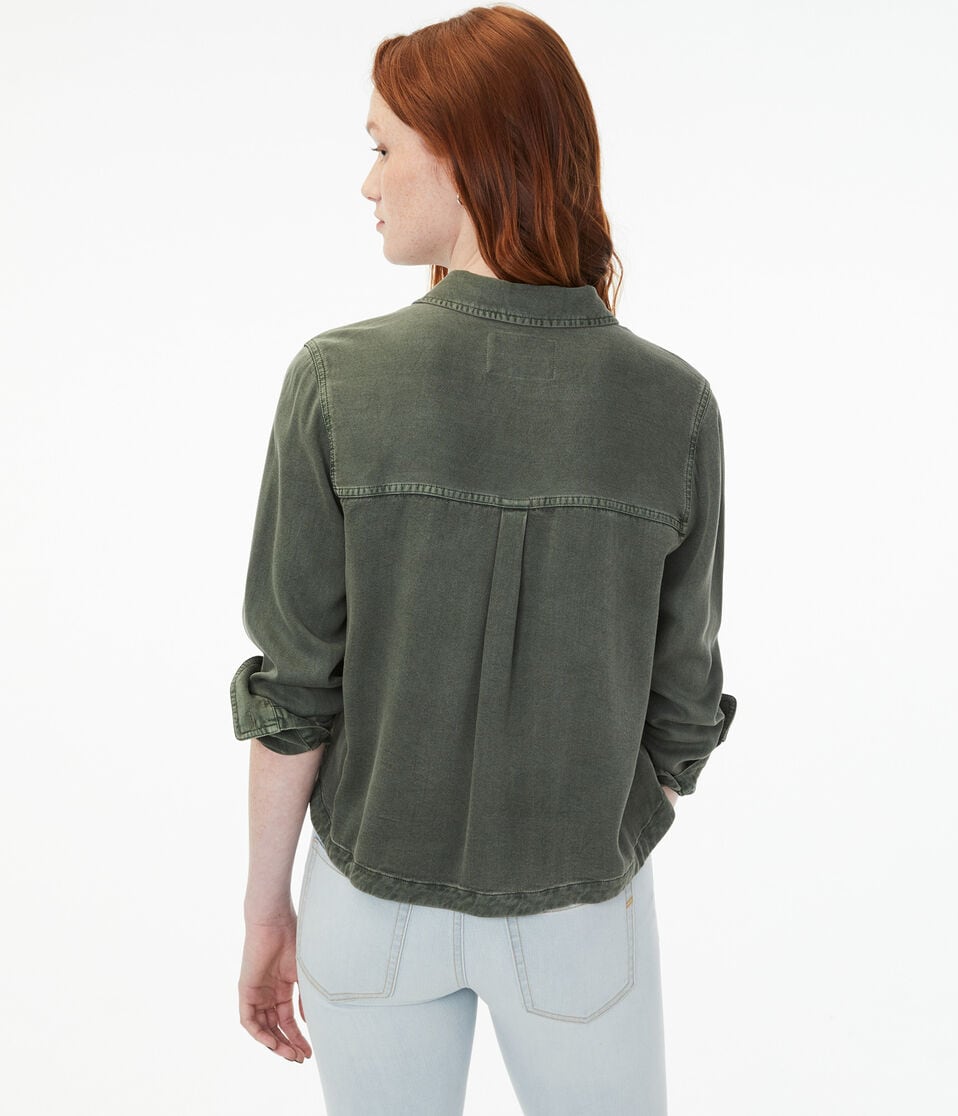 Long Sleeve Cropped Button-Down Shirt
