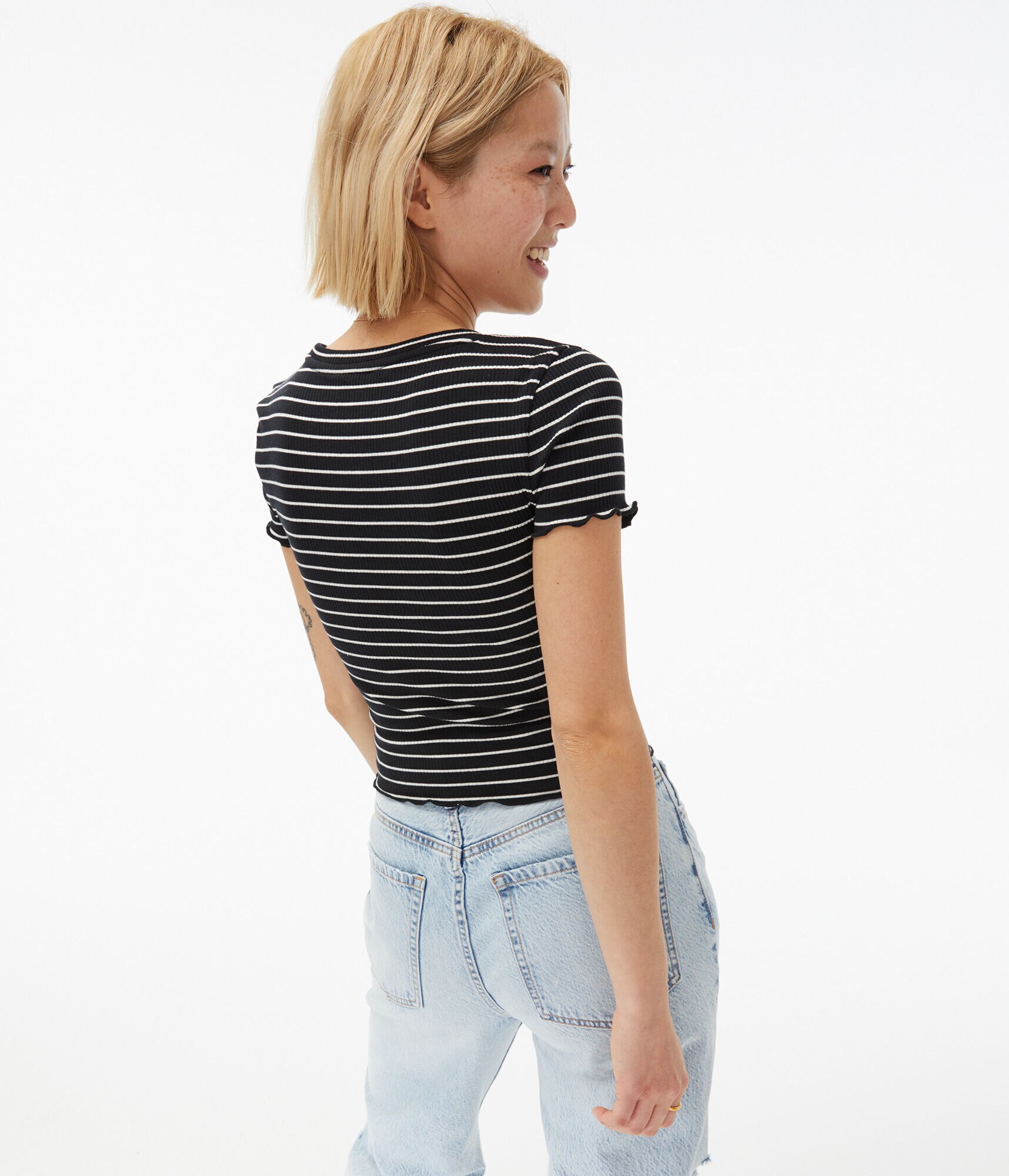 Striped Ribbed Shrunken Tee