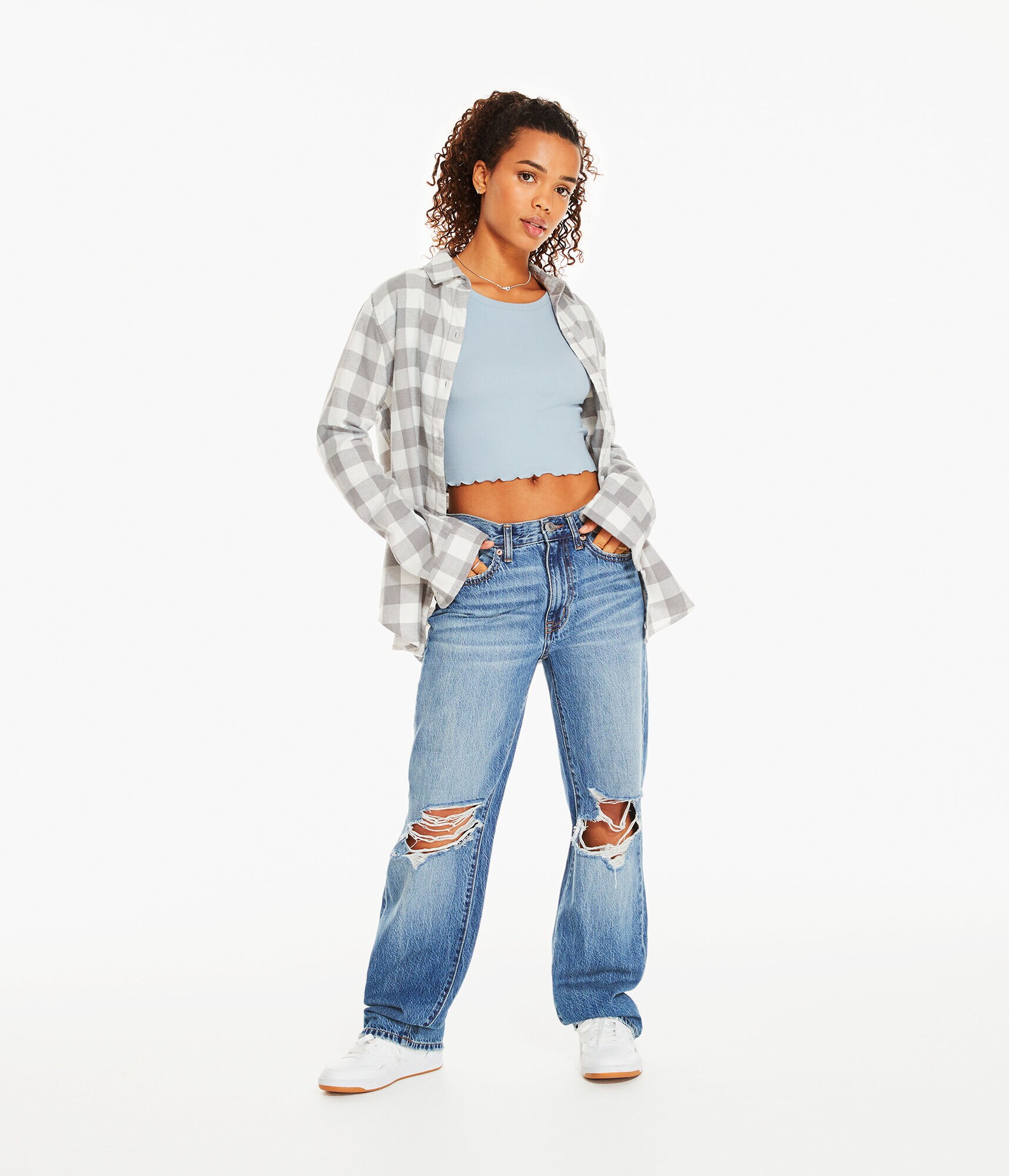 Long Sleeve Oversized Plaid Flannel Button-Down Shirt