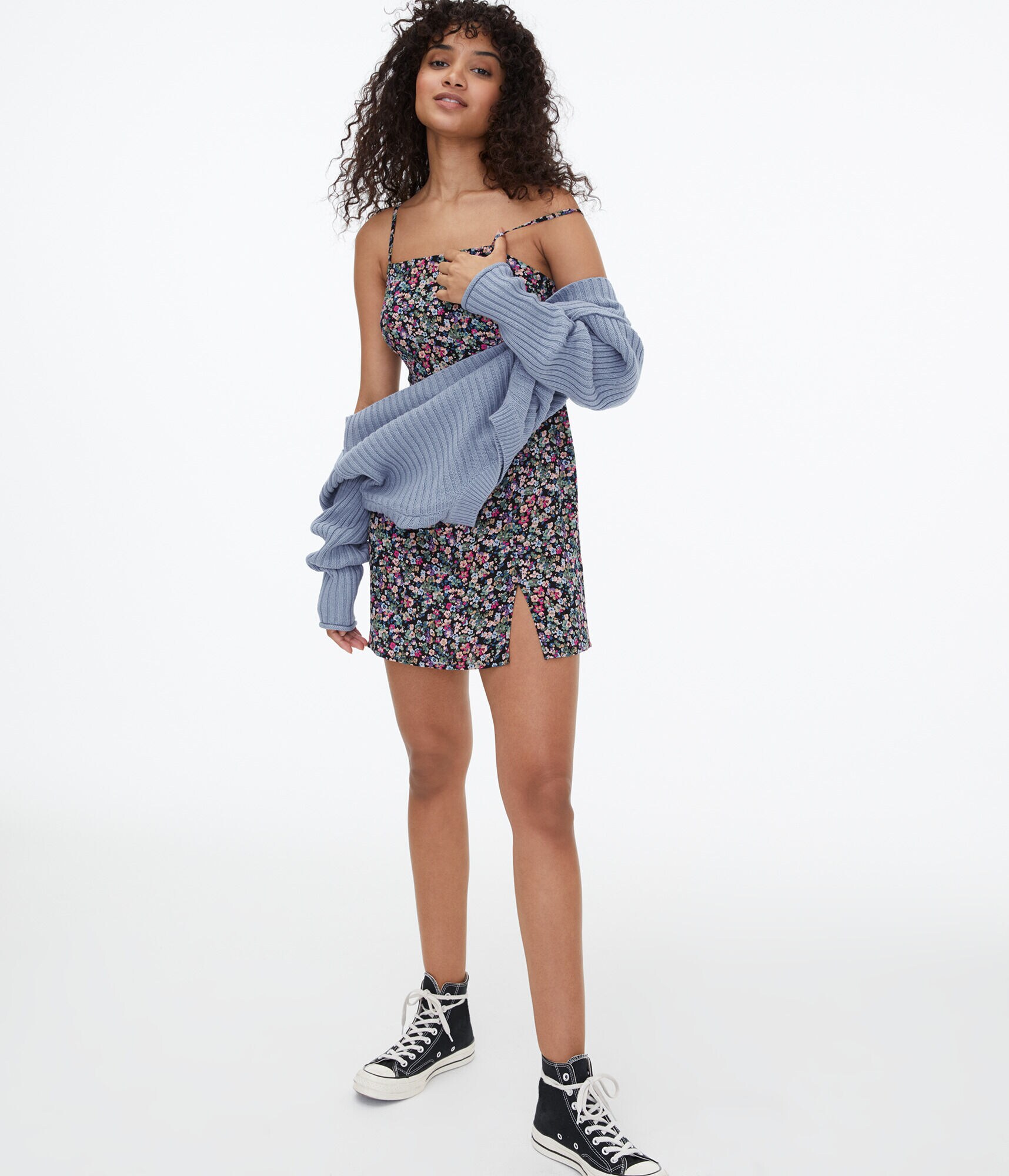 Floral Square-Neck Lace-Back Mini Dress