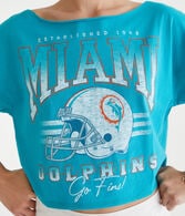Miami Dolphins Cropped Off-The-Shoulder Graphic Tee