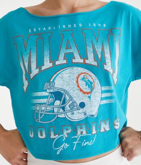 Miami Dolphins Cropped Off-The-Shoulder Graphic Tee Miami Dolphins Cropped Off-The-Shoulder Graphic Tee