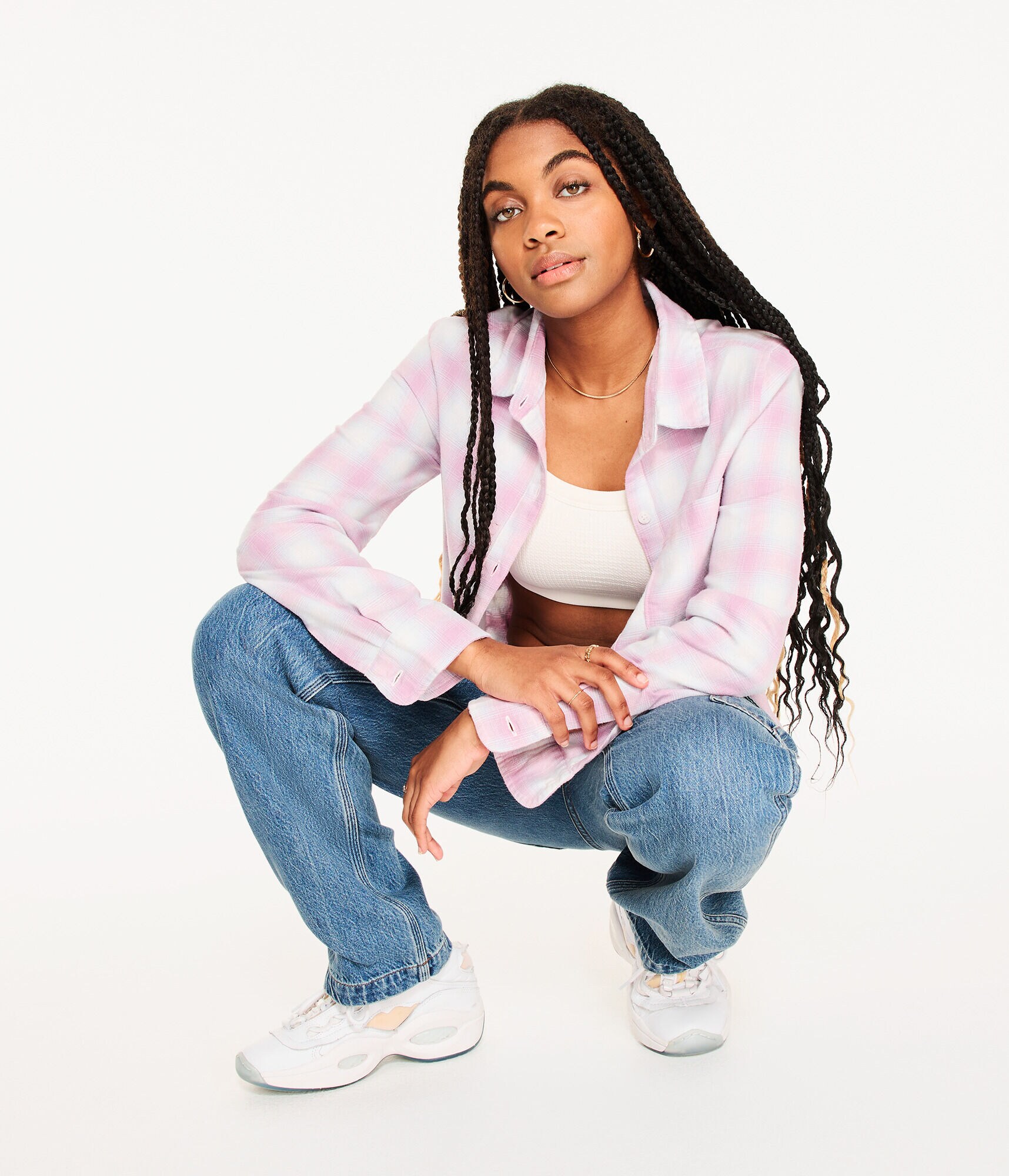 Long Sleeve Oversized Plaid Flannel Button-Down Shirt