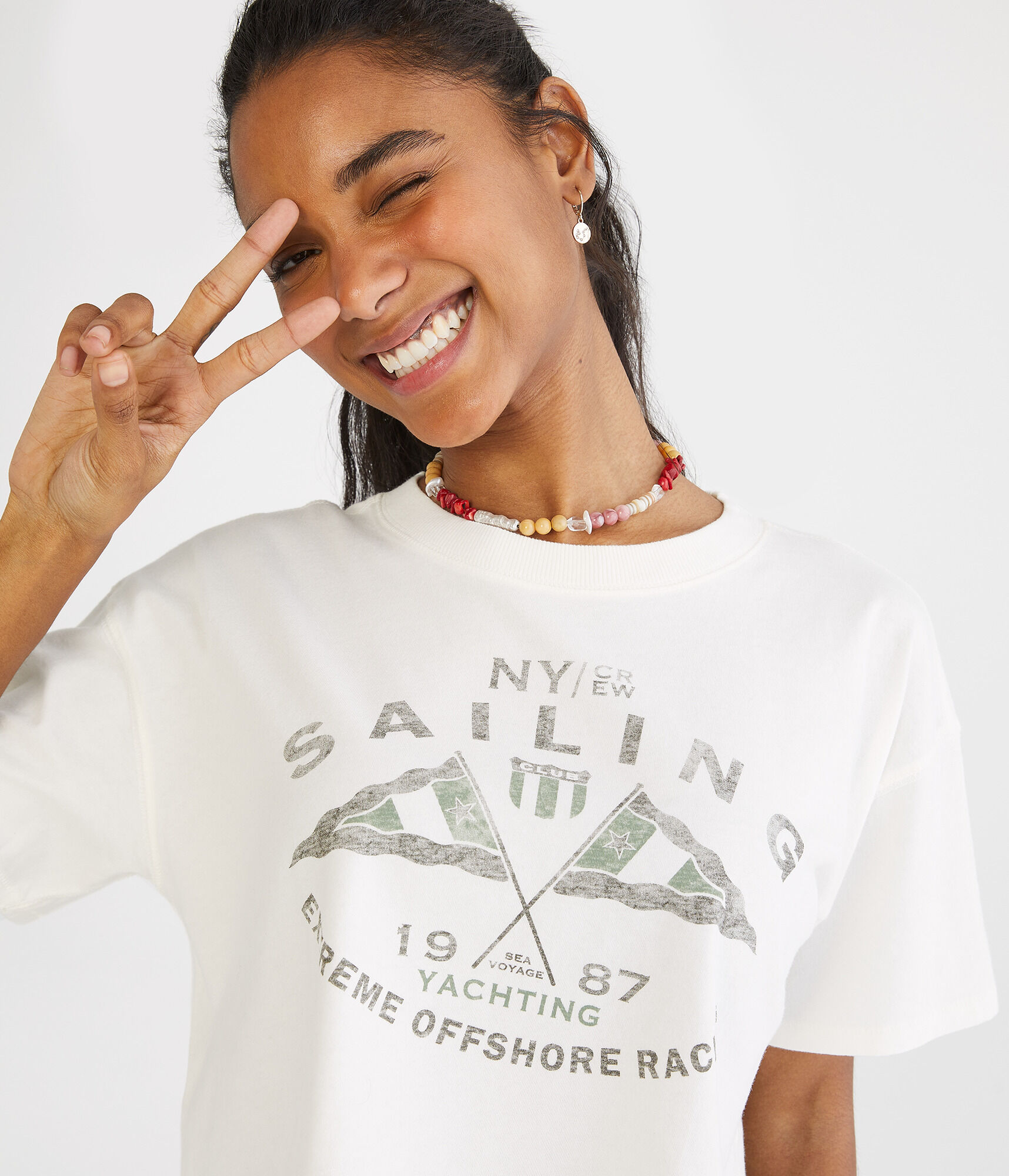 Sailing Club Cropped Boyfriend Graphic Tee