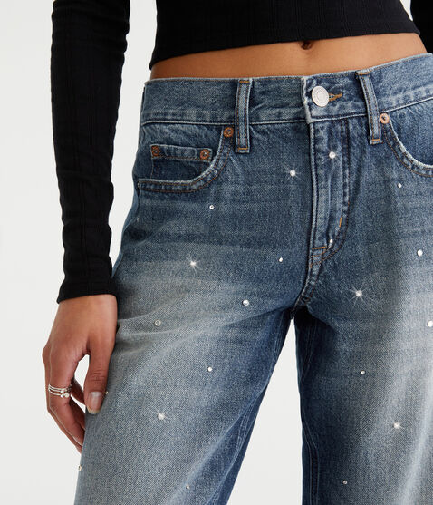 Low-Rise Embellished Baggy Jean