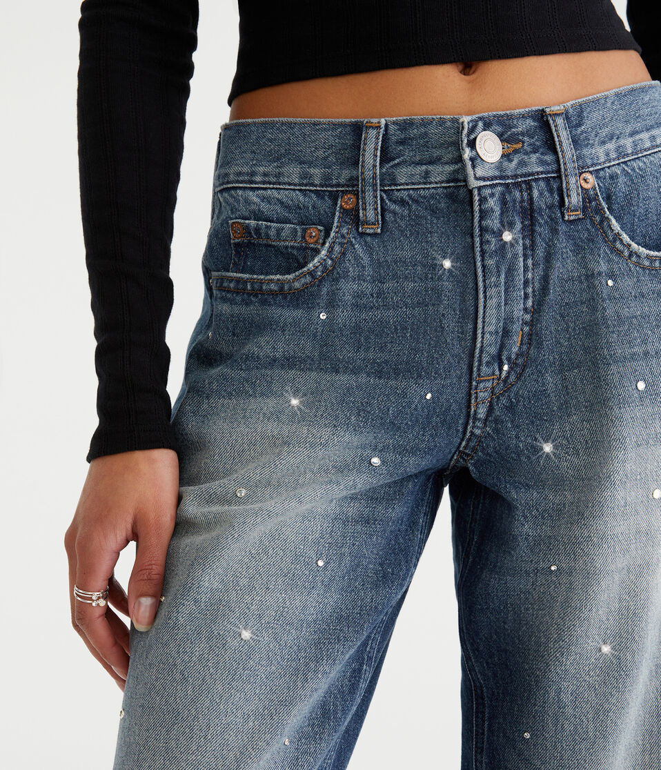 Low-Rise Embellished Baggy Jean