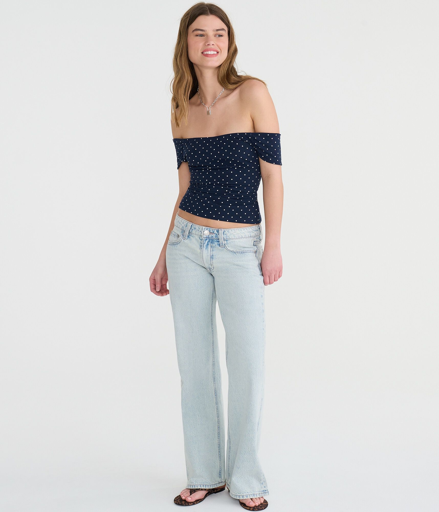 Polka Dot Asymmetrical Off-The-Shoulder Top