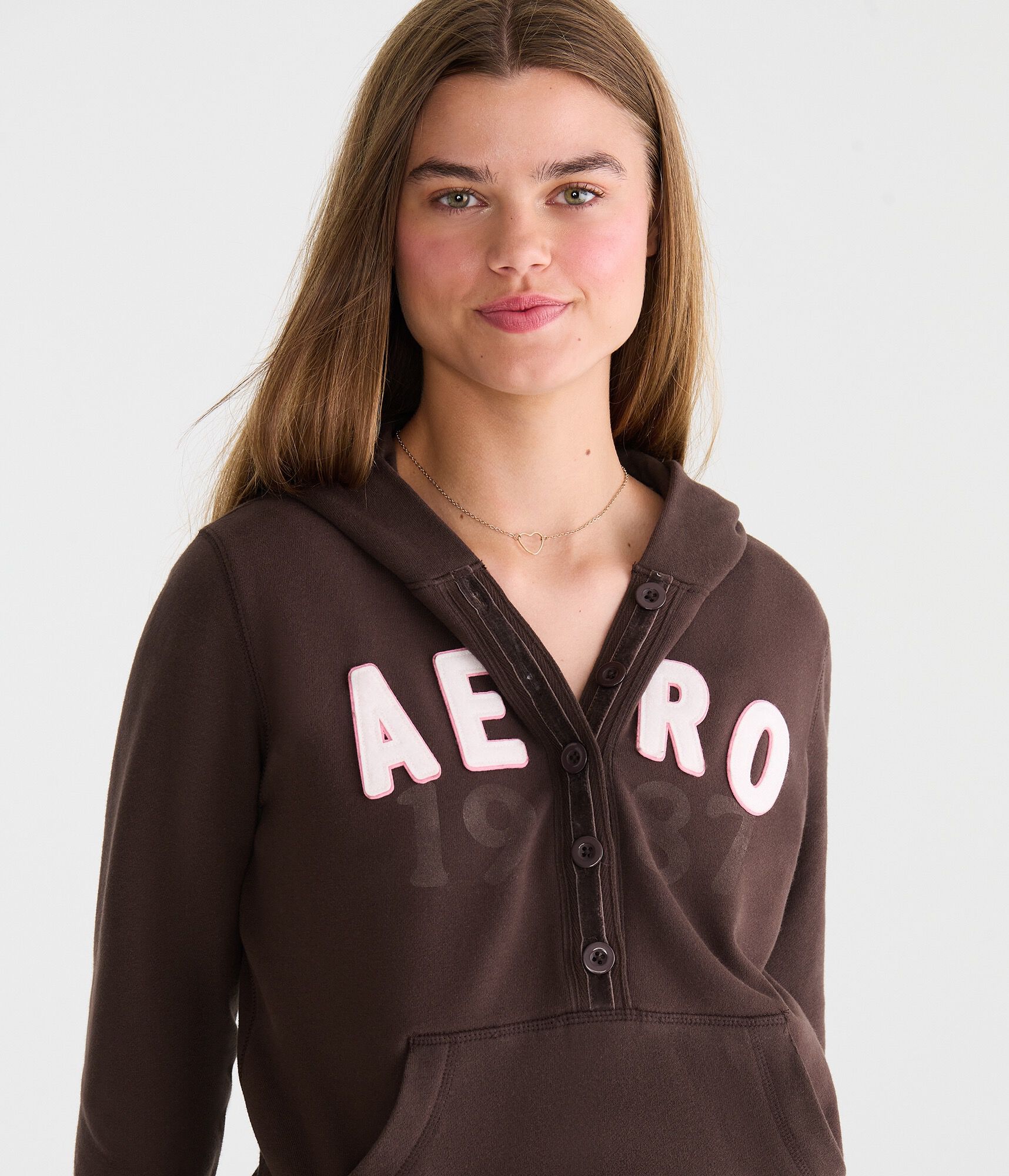 Aero Logo Buttoned Pullover Hoodie