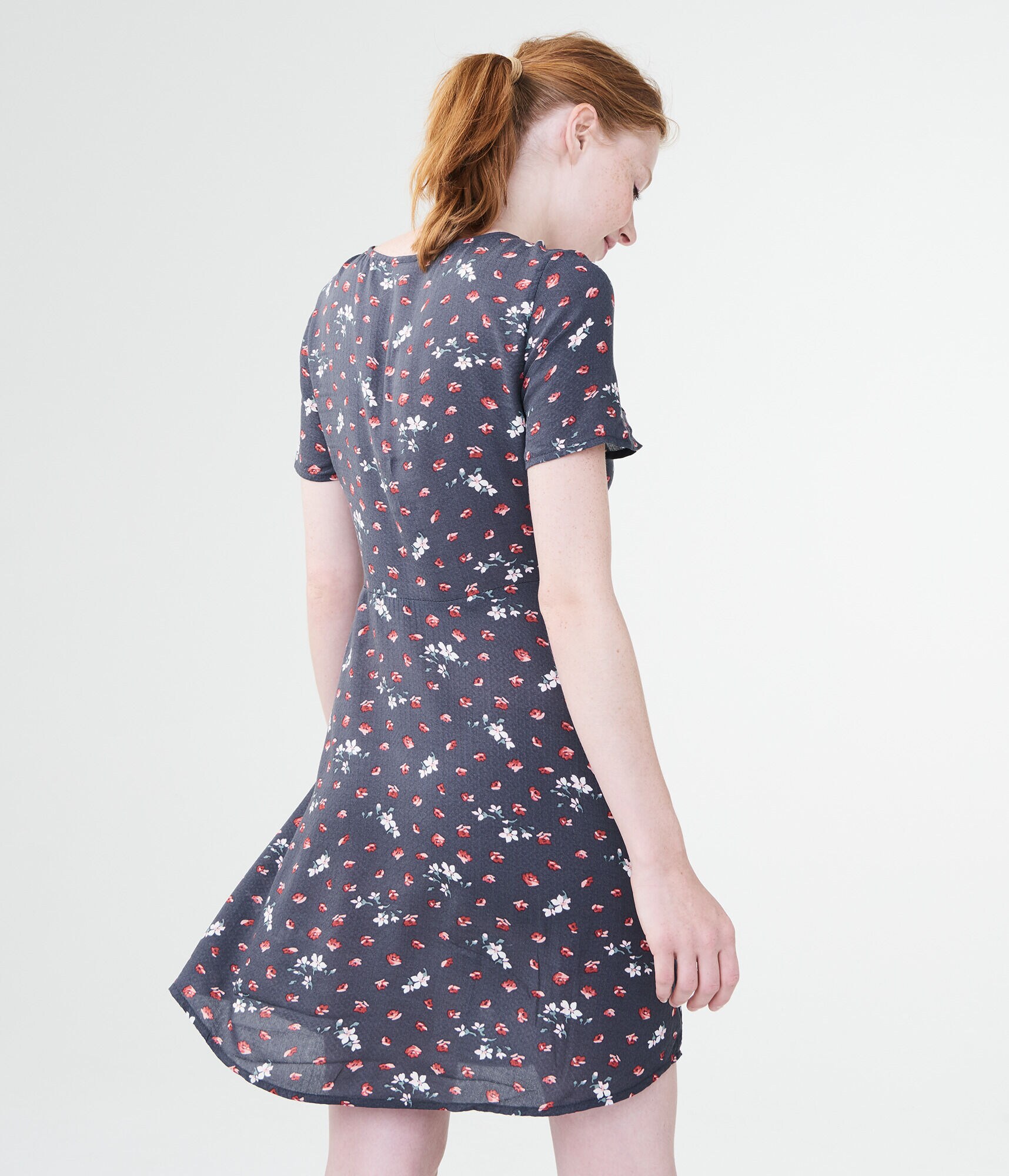 Printed V-Neck Button-Front Shirt Dress