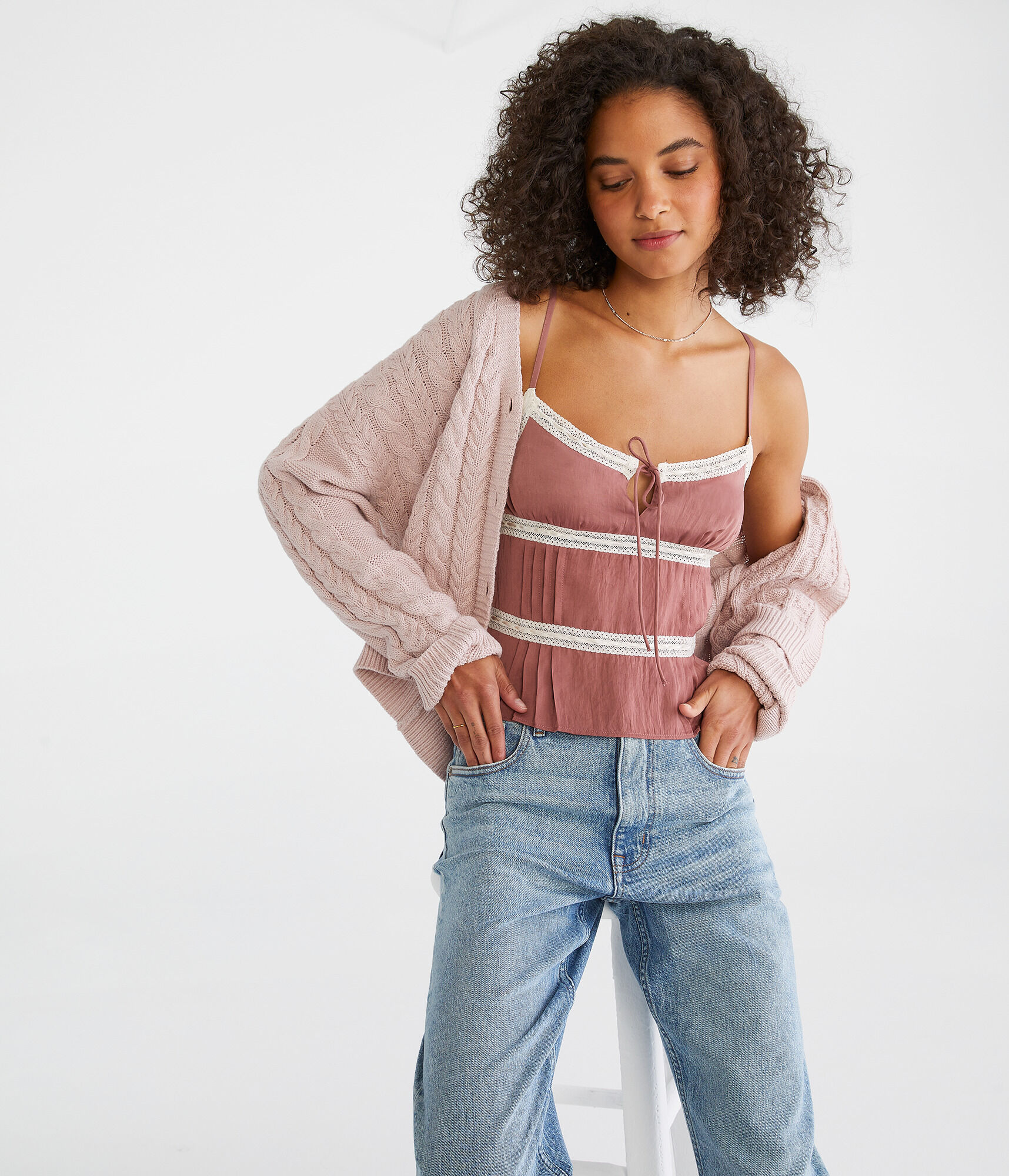 Satin Lace-Trim Cami