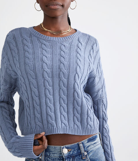 Cable-Knit Cropped Crew Sweater