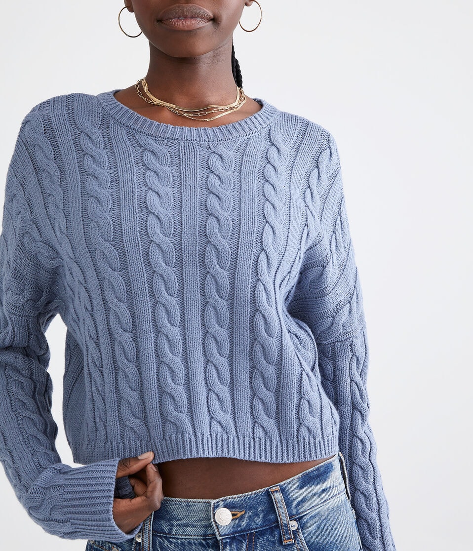 Cable-Knit Cropped Crew Sweater