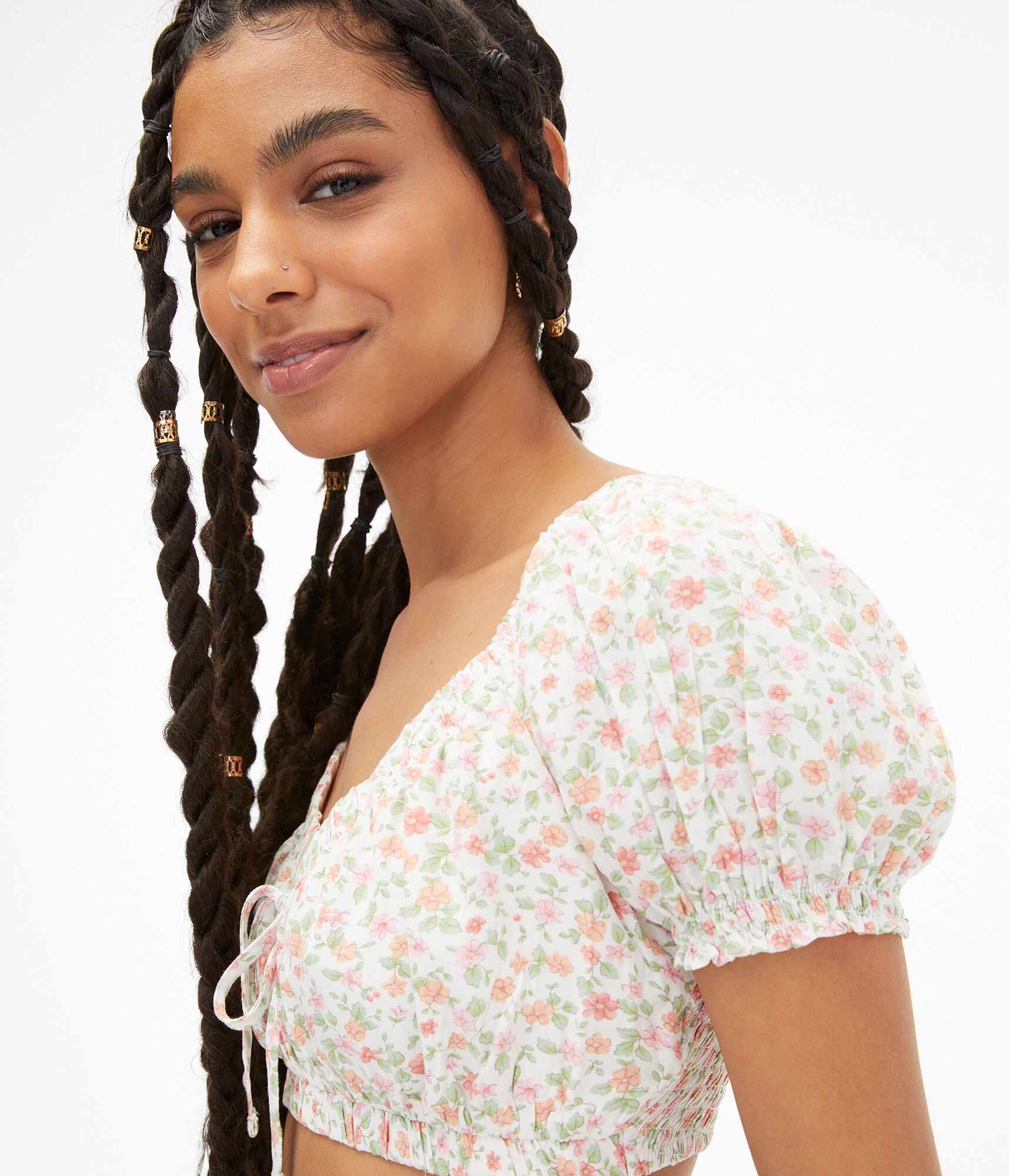 Floral Puff Sleeve Crop Top