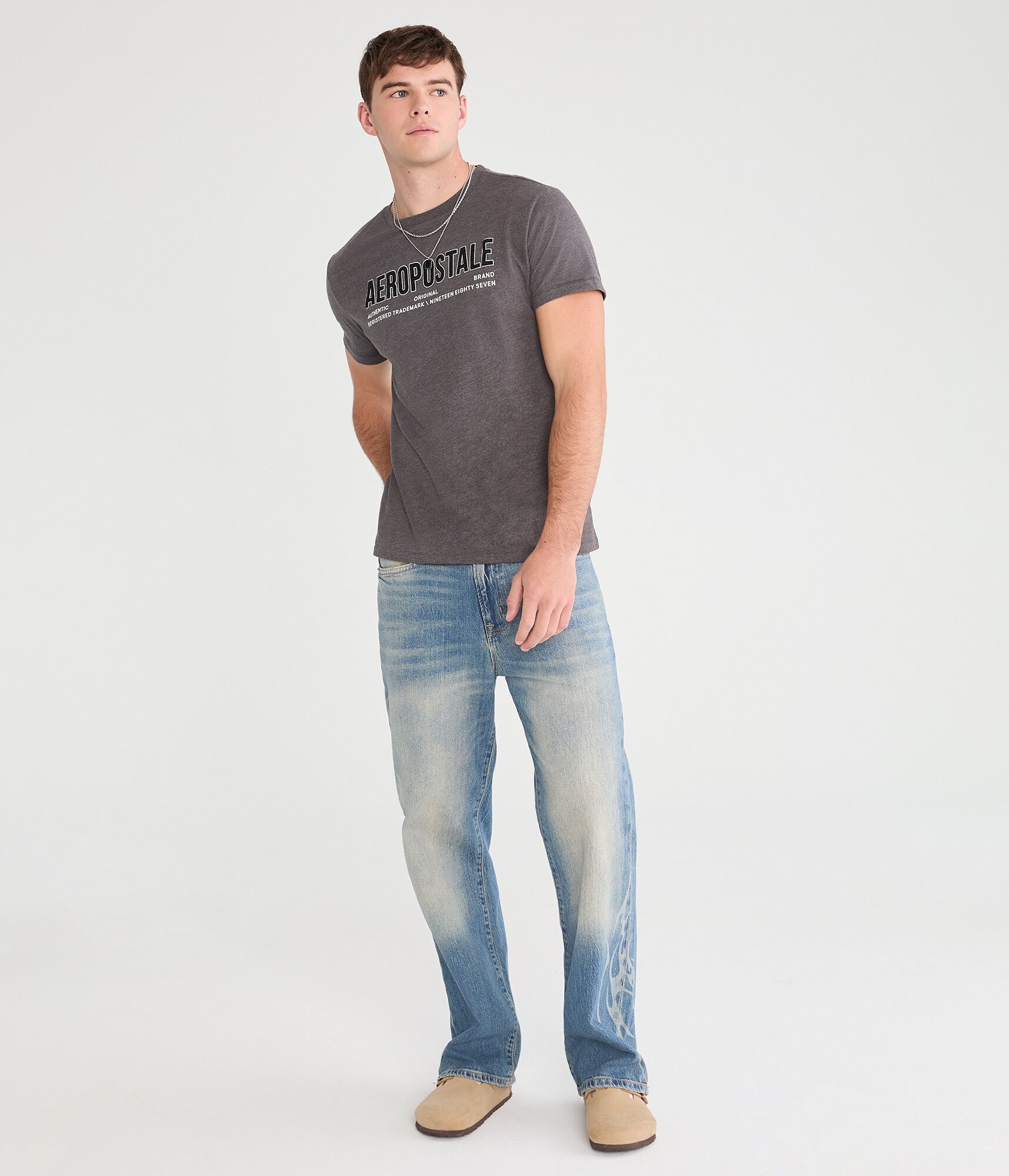Aeropostale Authentic Logo Flocked Graphic Tee