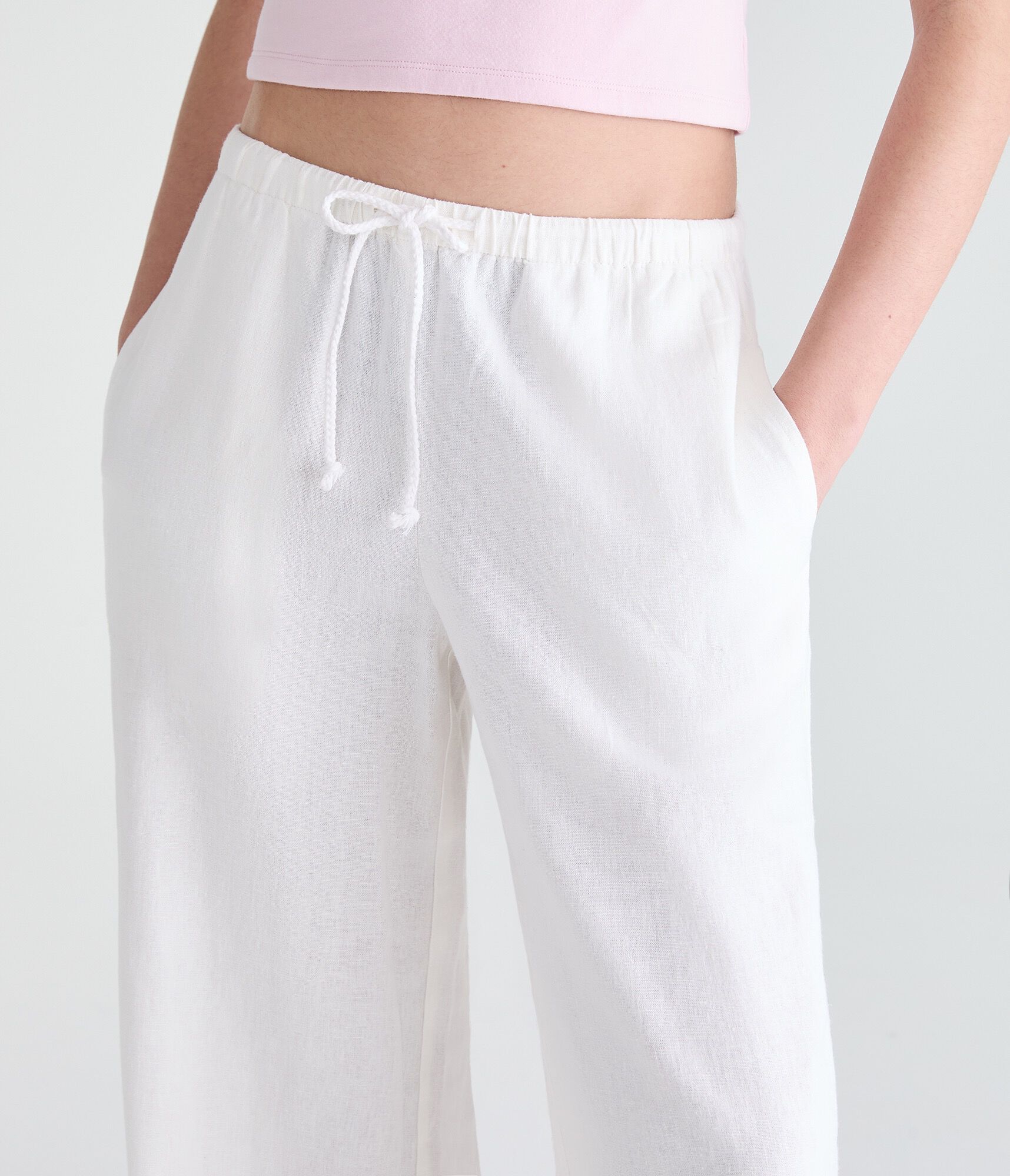 Low-Rise Drawstring Linen Pants