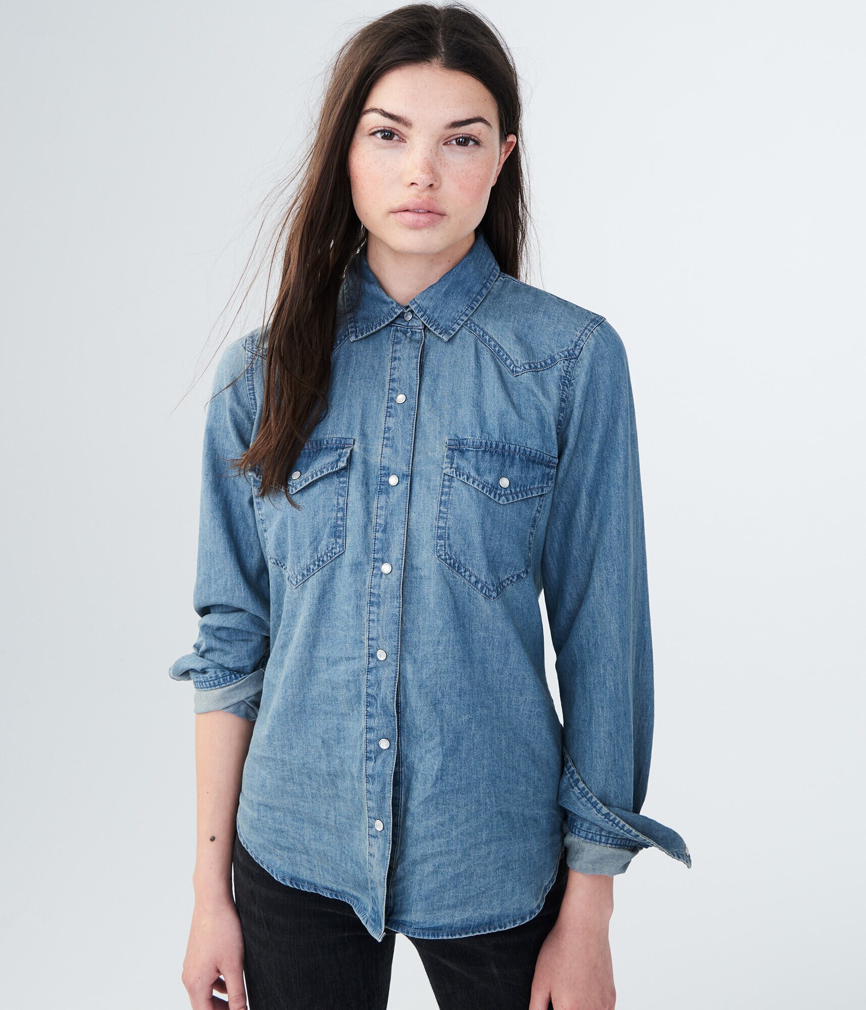 Long Sleeve Chambray Western Woven Shirt