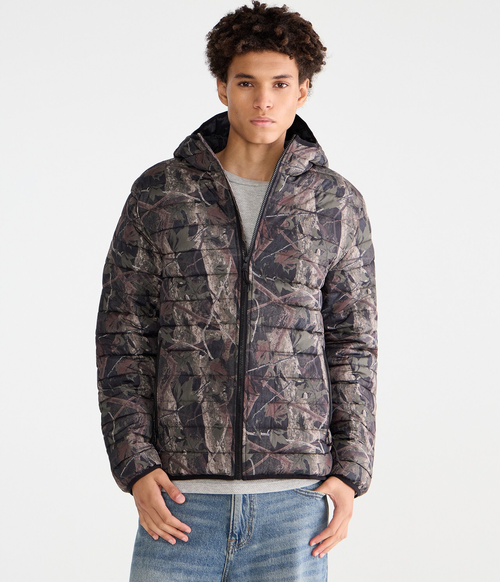 Forest Camo Hooded Midweight Puffer Jacket
