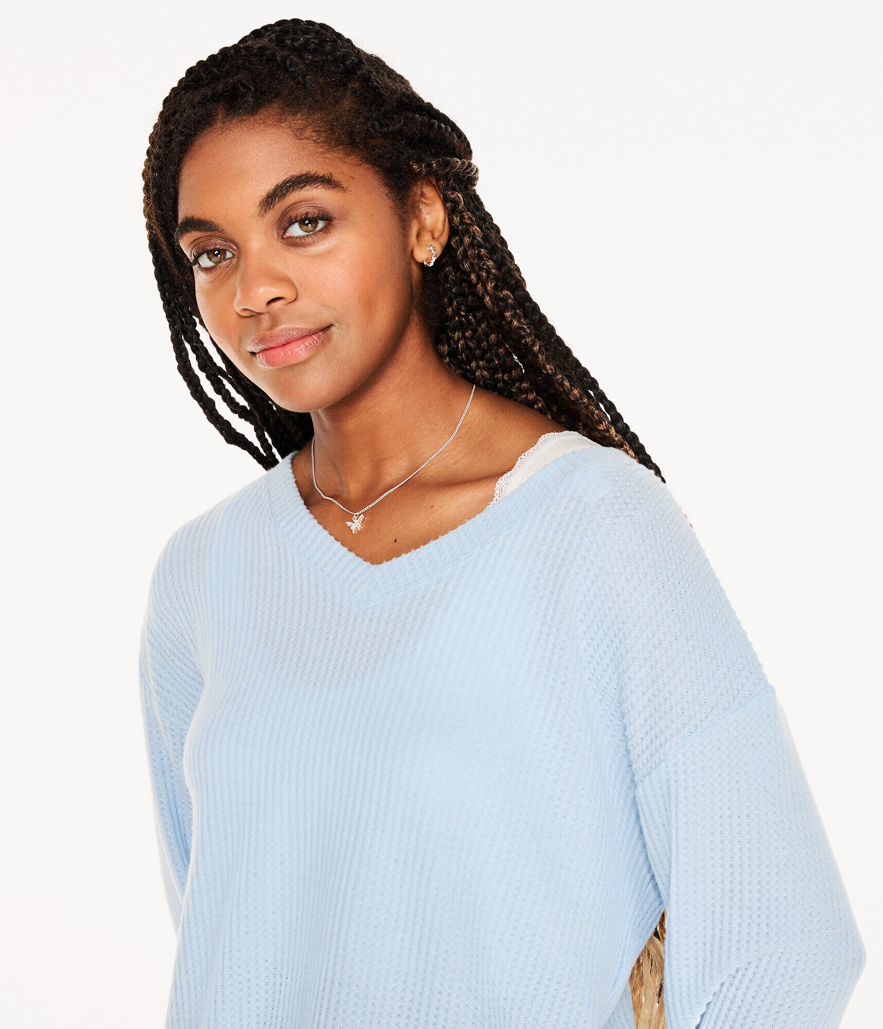 Long Sleeve Wear 2 Ways Cozy Waffle Tee