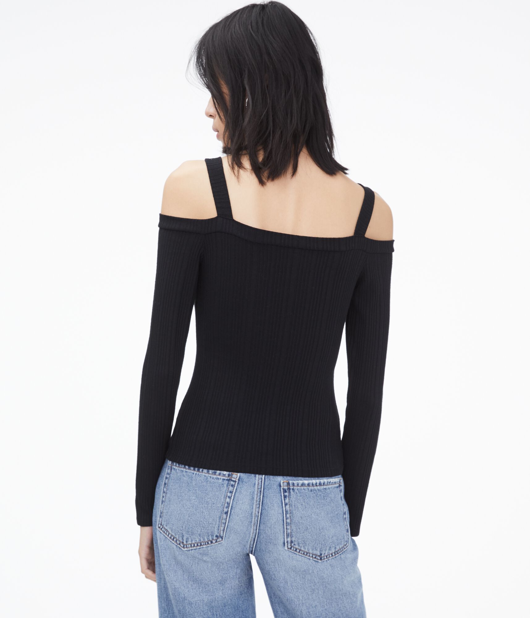 Long Sleeve Seriously Soft Variegated V-Wire Cold-Shoulder Top