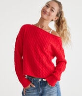 Cable Cropped Boat-Neck Sweater