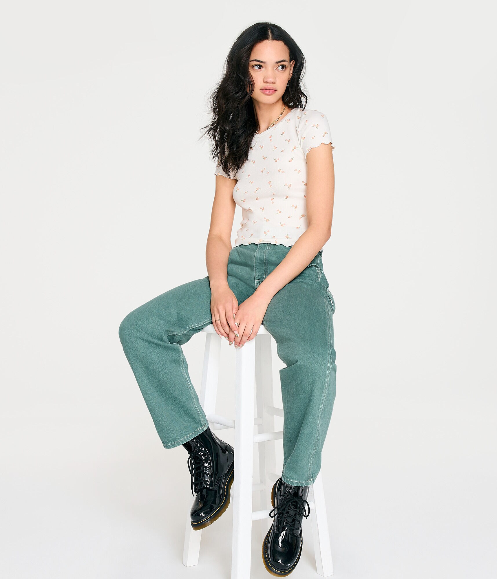 Floral Ribbed Shrunken Tee