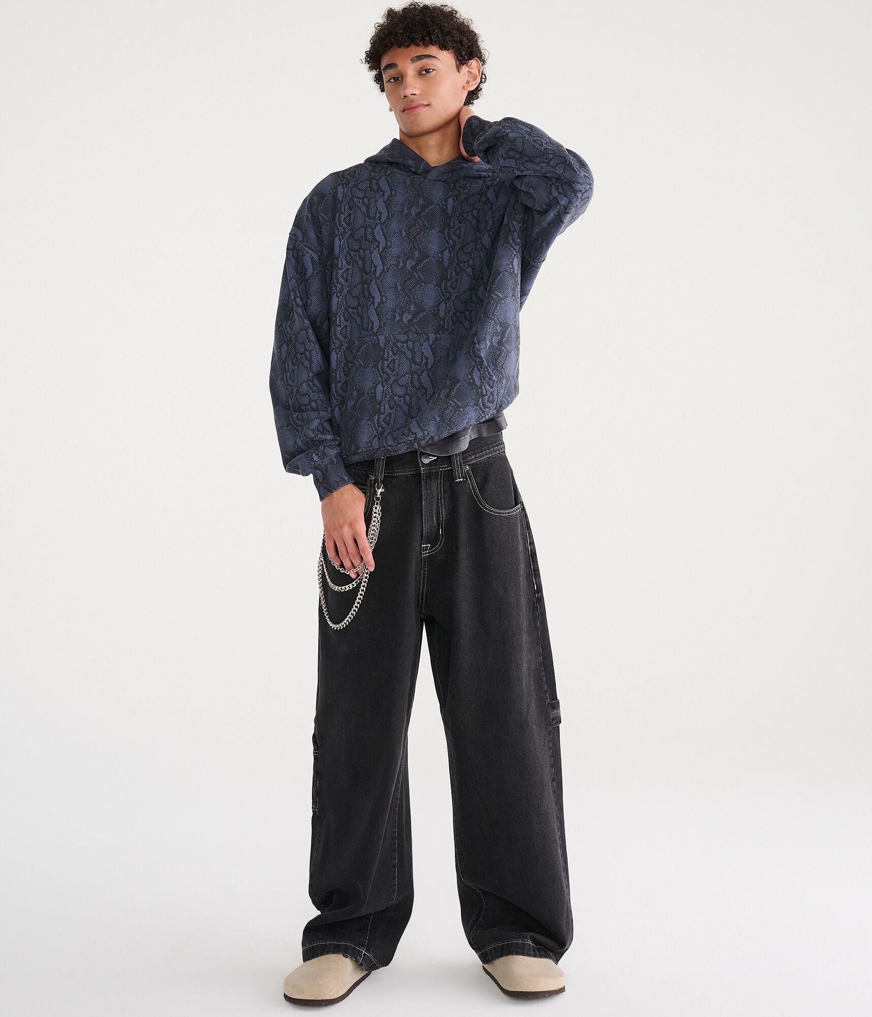 Cloud Soft Snake Print Boxy Pullover Hoodie