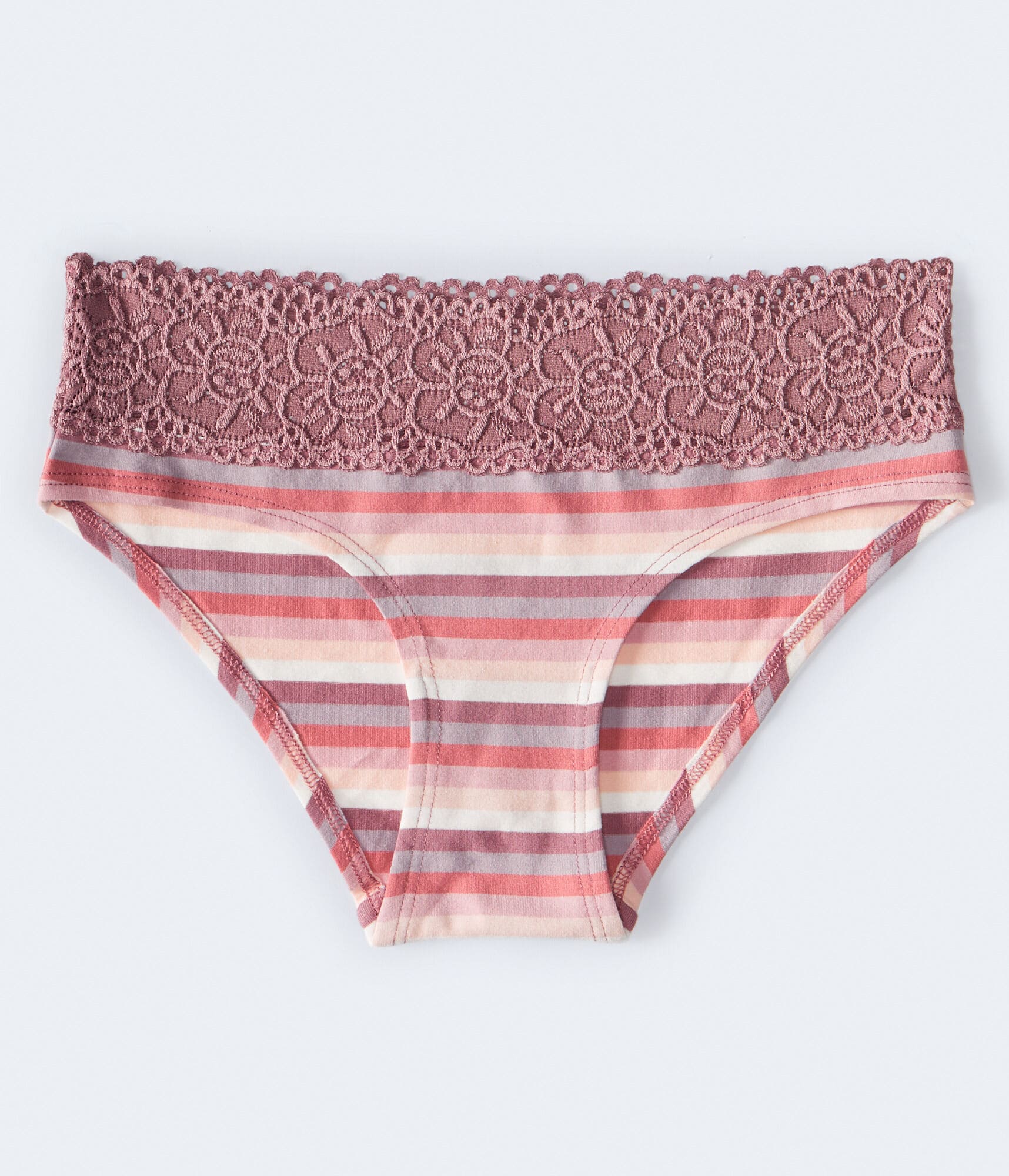 Tonal Stripe Lace-Trim Hipster