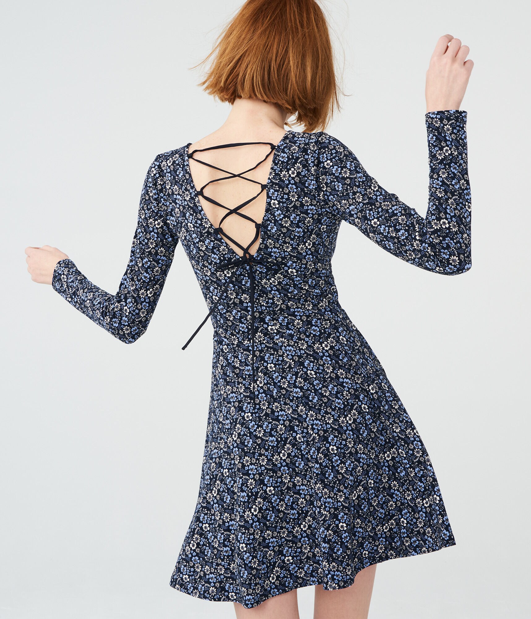 Ditsy Floral Tie-Back Fit &amp; Flare Dress