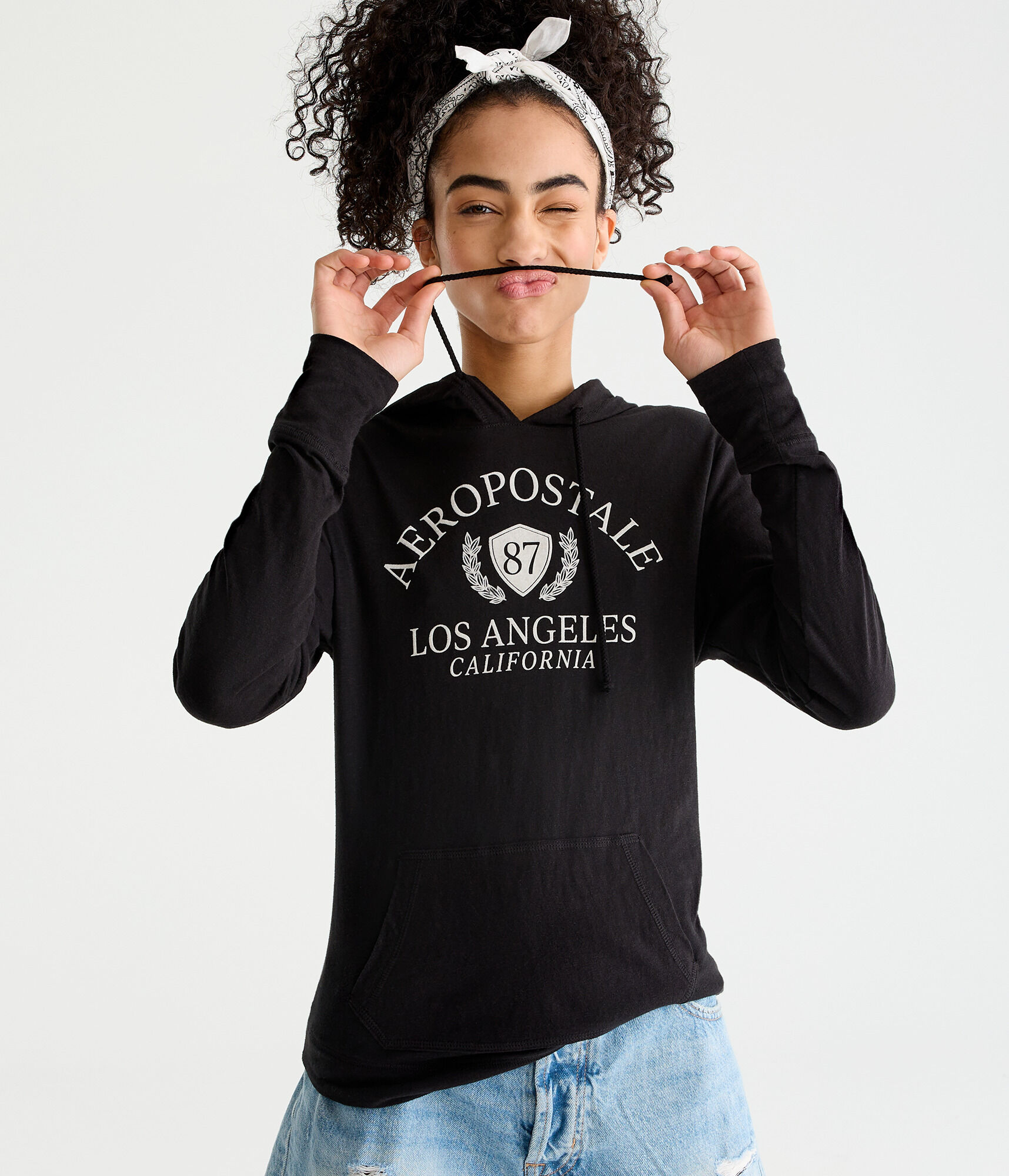 Long Sleeve Aeropostale Crest Hooded Graphic Tee