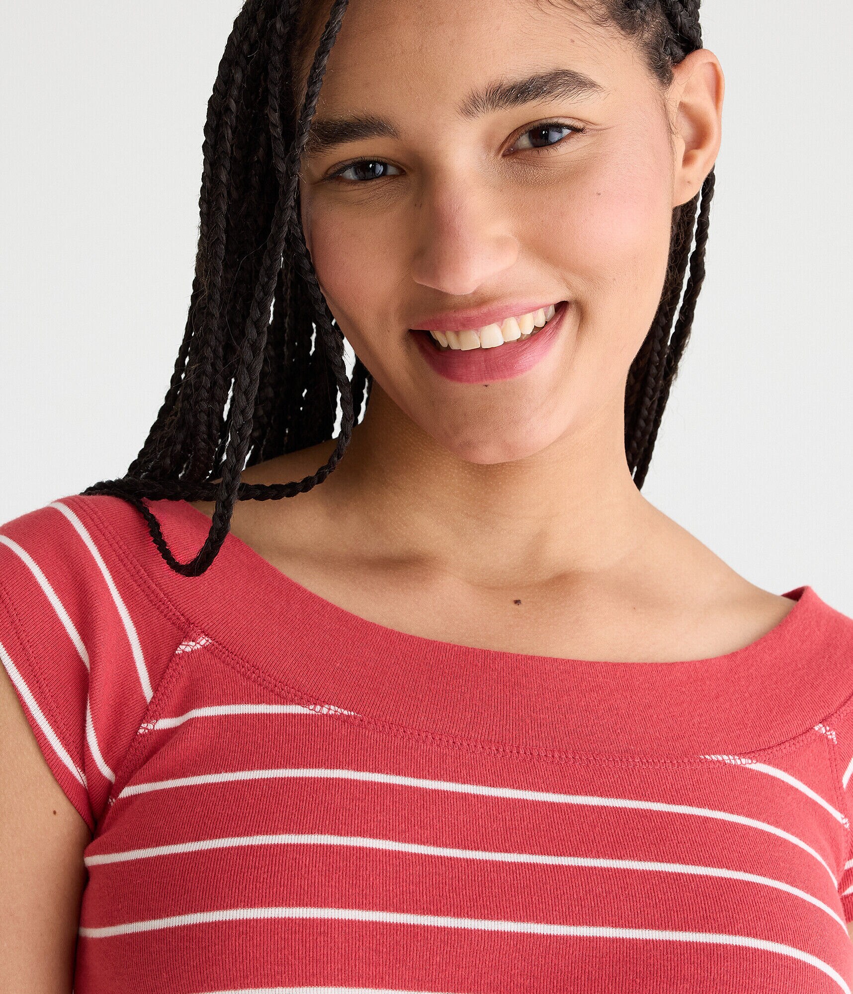 Striped Wide-Neck Raglan Tee