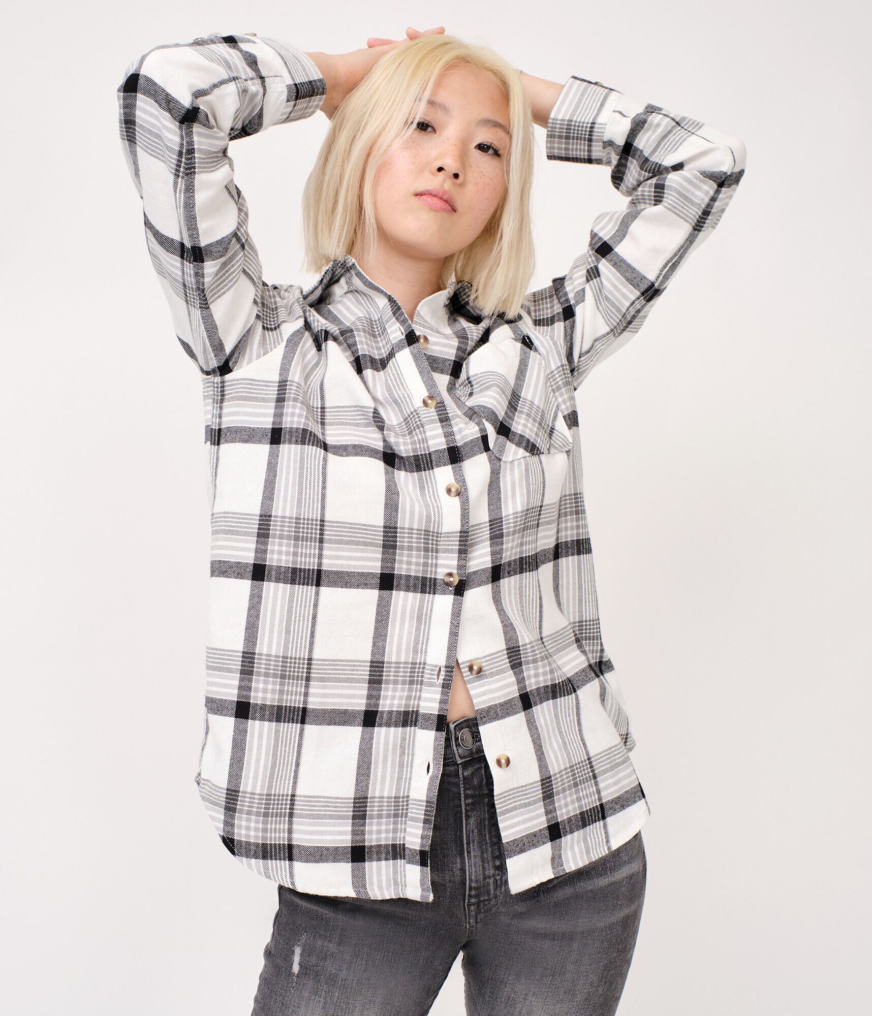 Long Sleeve Plaid Button-Down Shirt