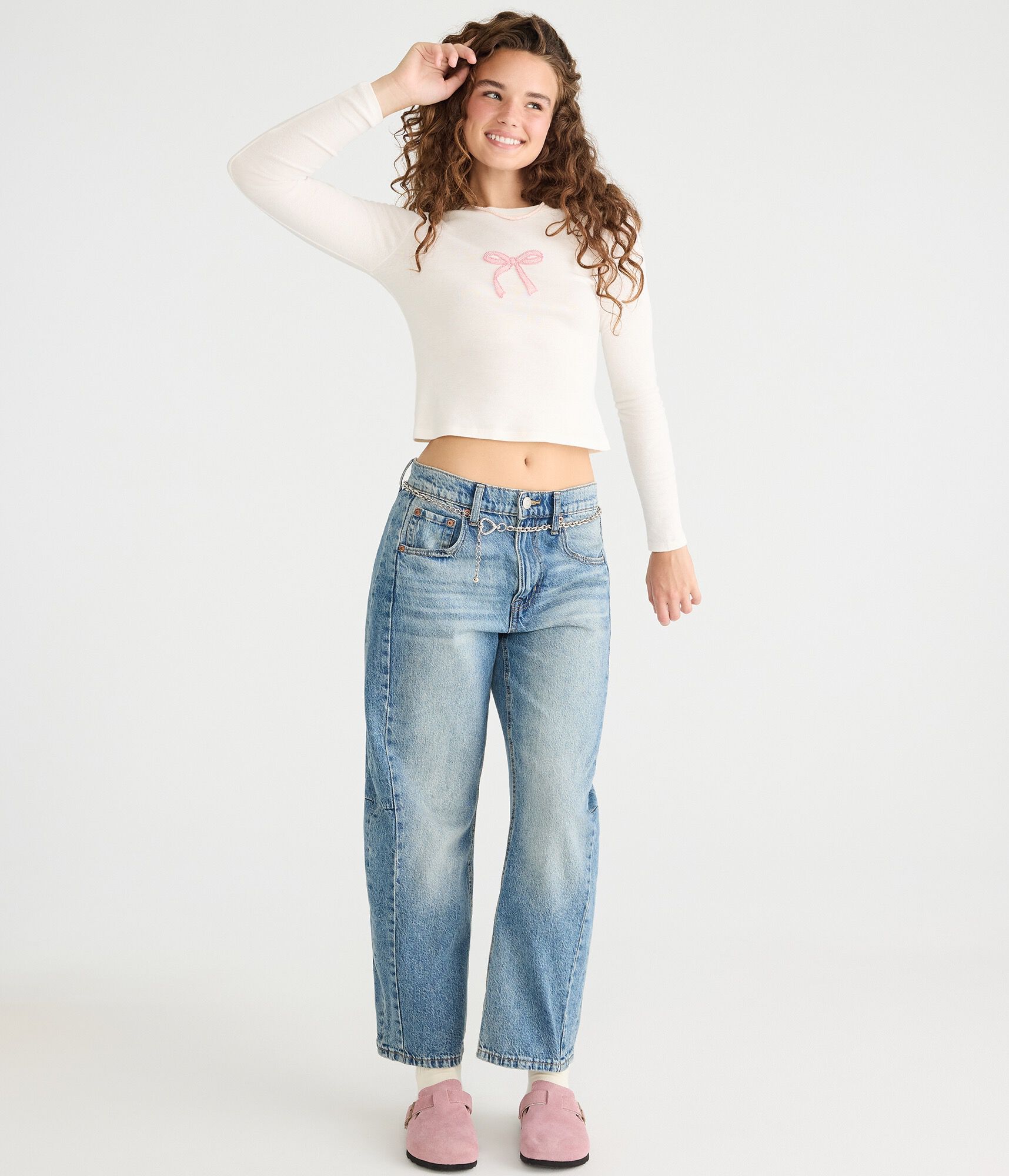 Long Sleeve Beaded Bow Top