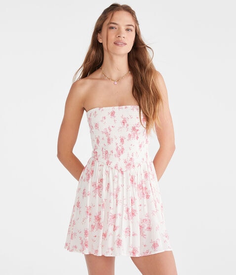 Floral Strapless V-Waist Mini Dress