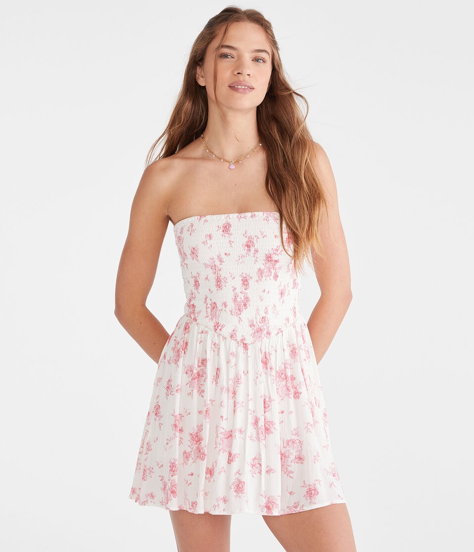 Floral Strapless V-Waist Mini Dress
