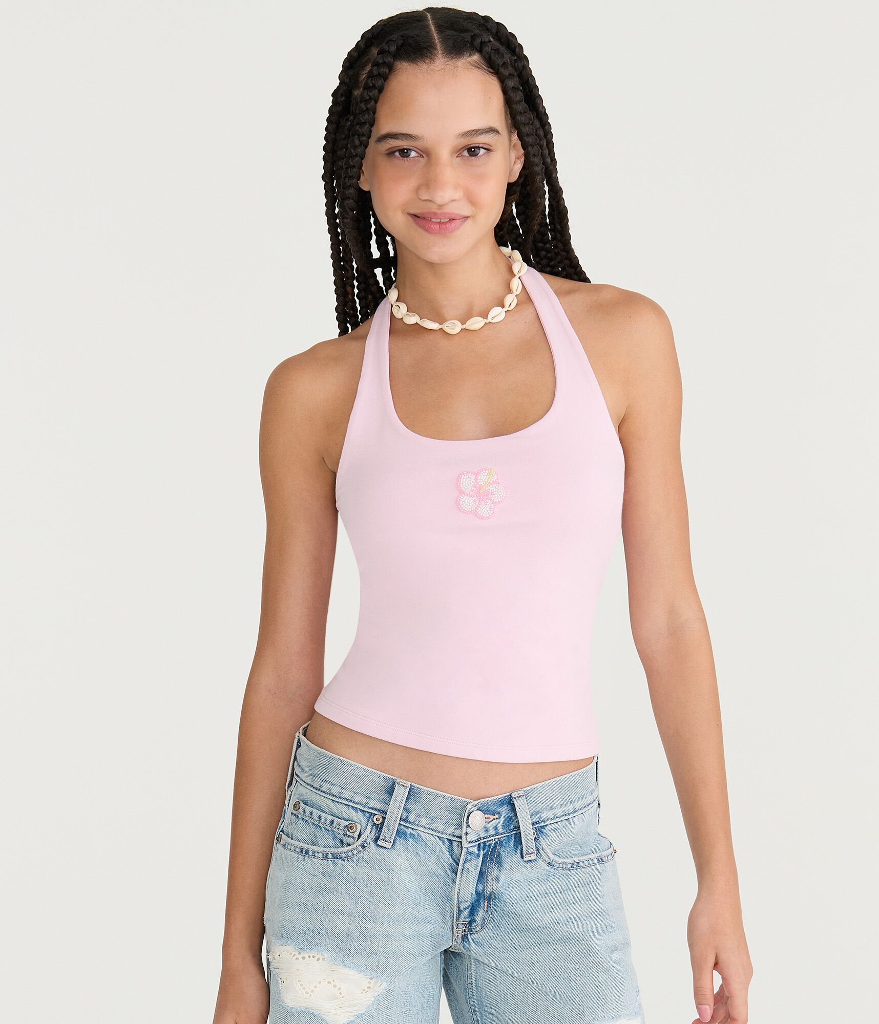 Beaded Hibiscus Everyday Halter Top
