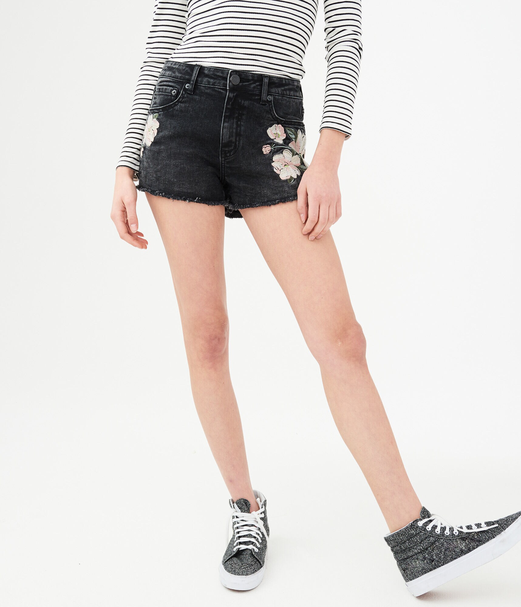 high waisted floral jeans