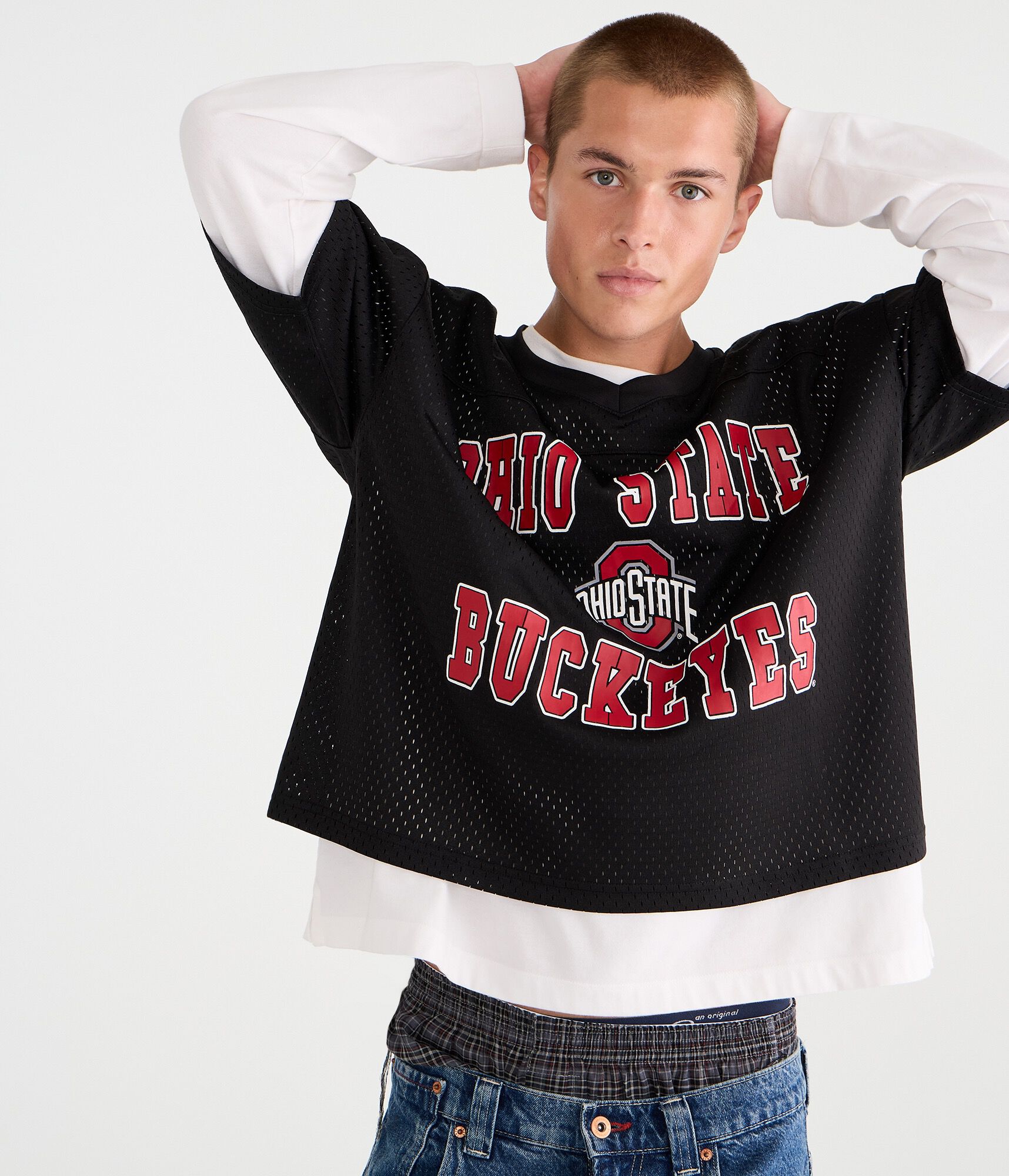 Ohio State Buckeyes Boxy Mesh V-Neck Top