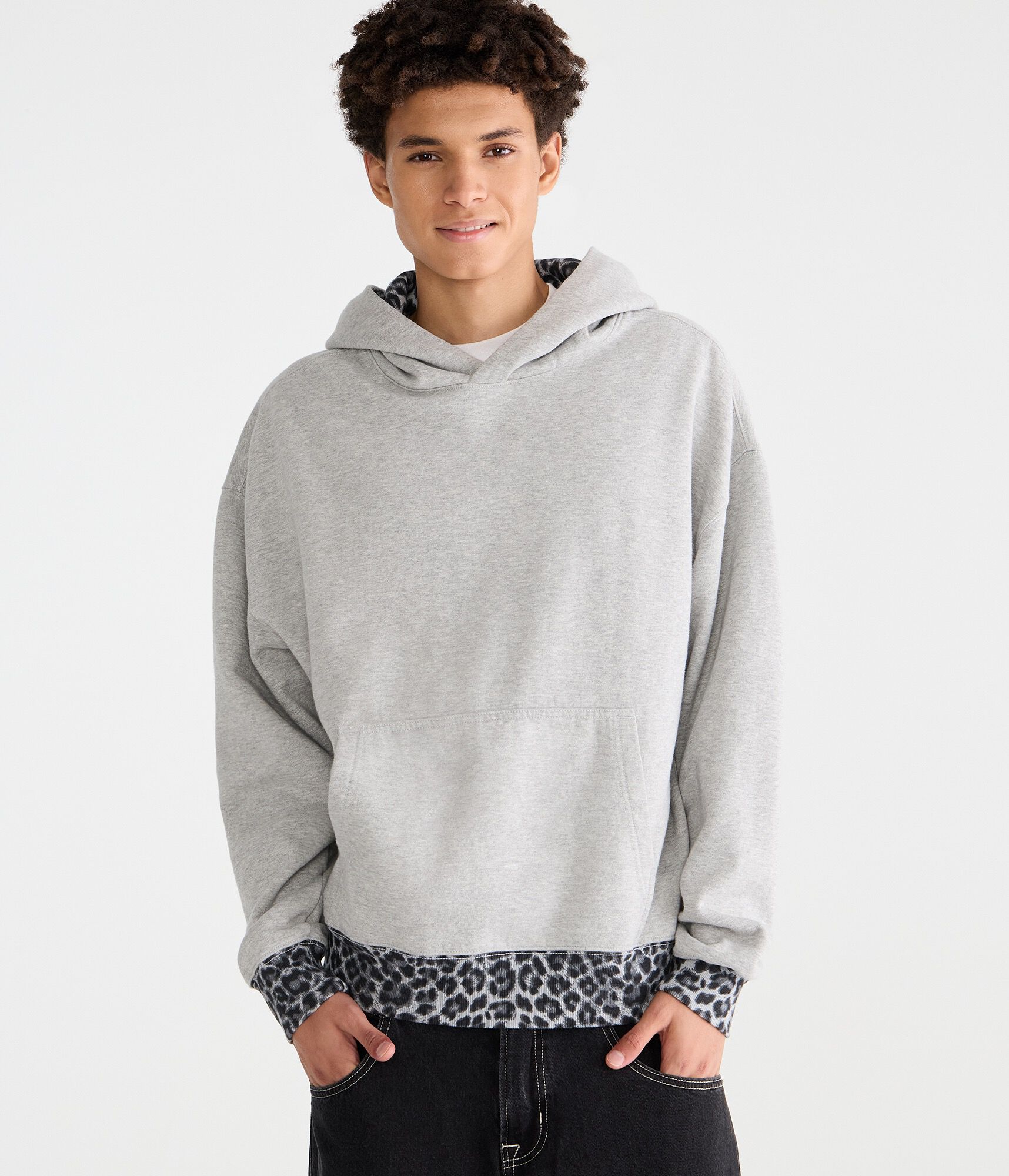 Cloud Soft Leopard Print-Trim Pullover Hoodie