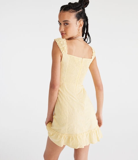 Solid Scoop-Neck Embroidered Floral Mini Dress Solid Scoop-Neck Embroidered Floral Mini Dress