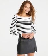 Thin Stripe Cropped Off-The-Shoulder Sweater