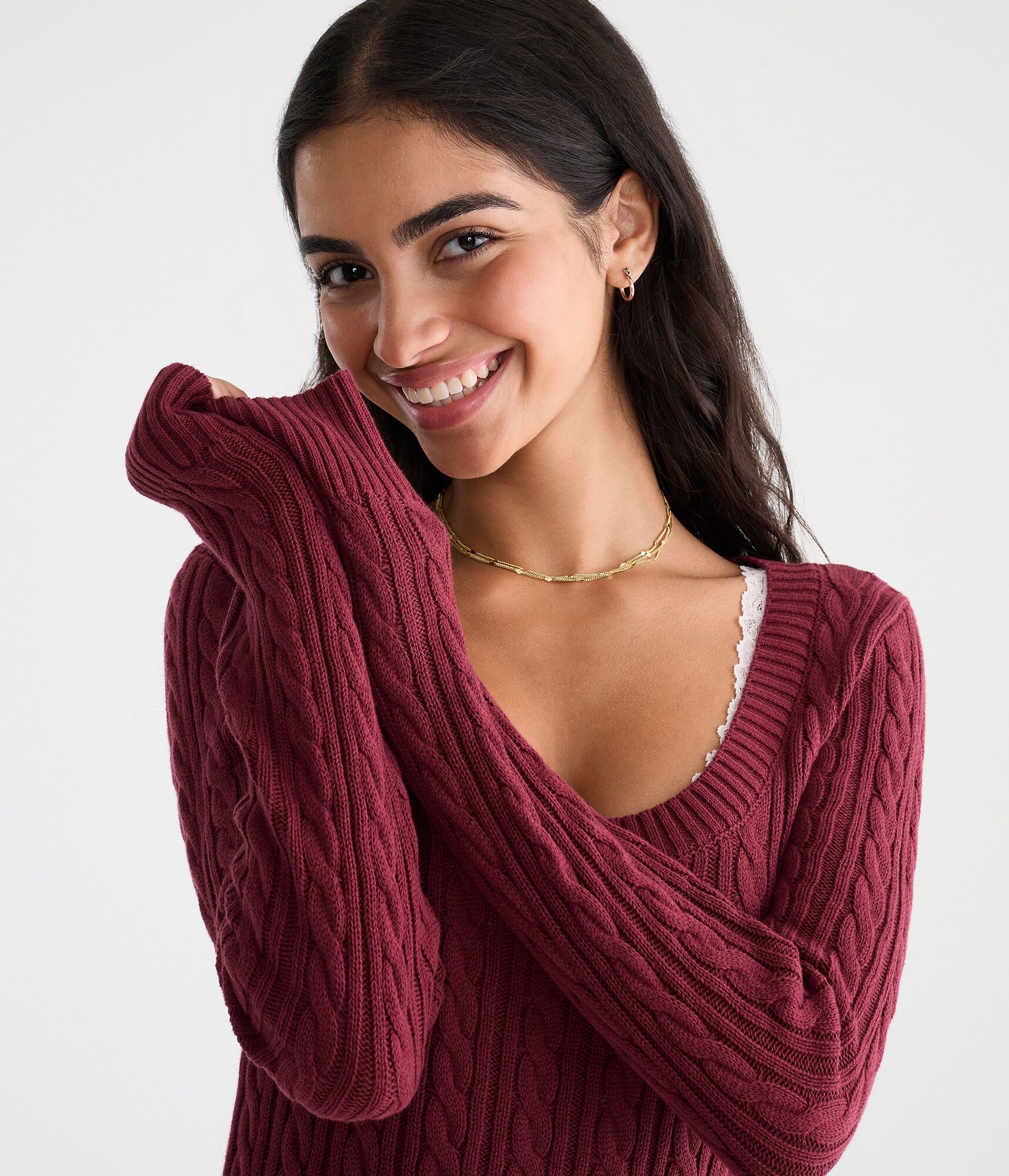 Cable Scoop-Neck Sweater