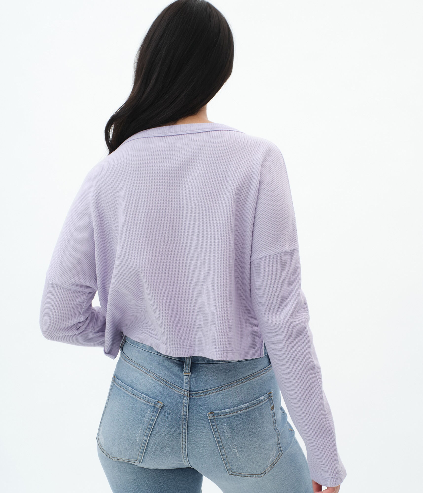 Long Sleeve Boxy Cropped Thermal Henley