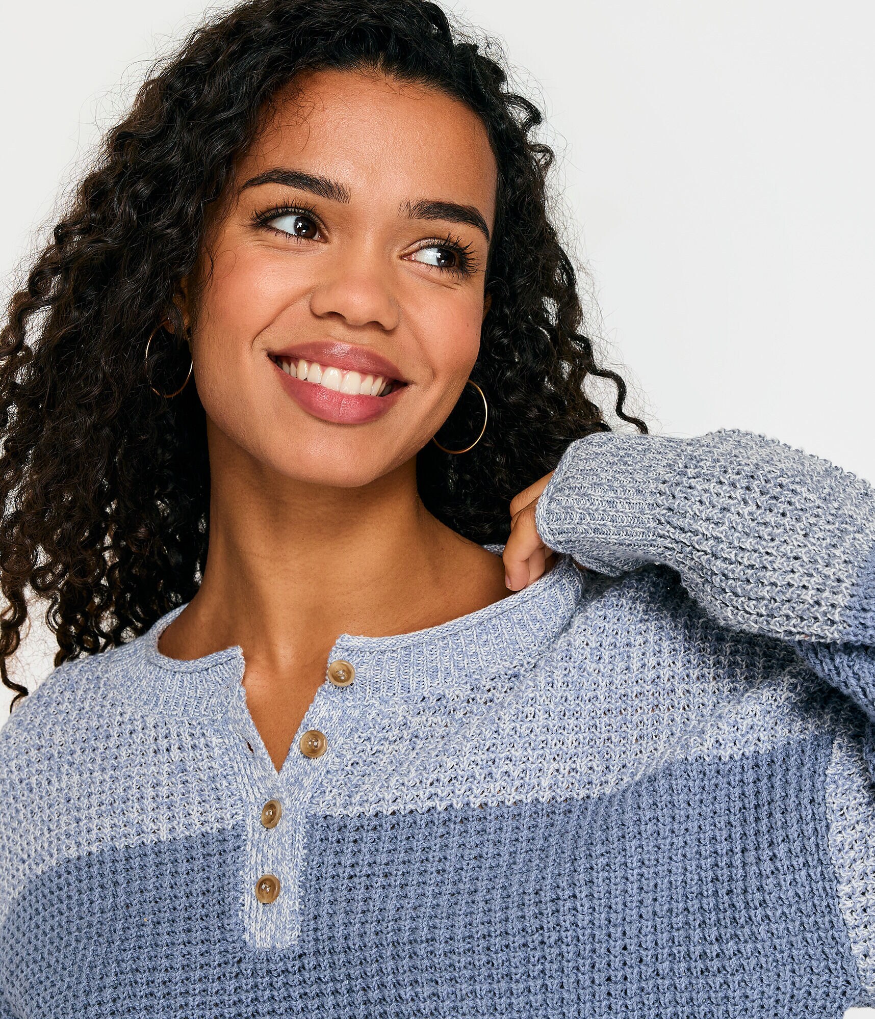 Striped Cropped Henley Sweater