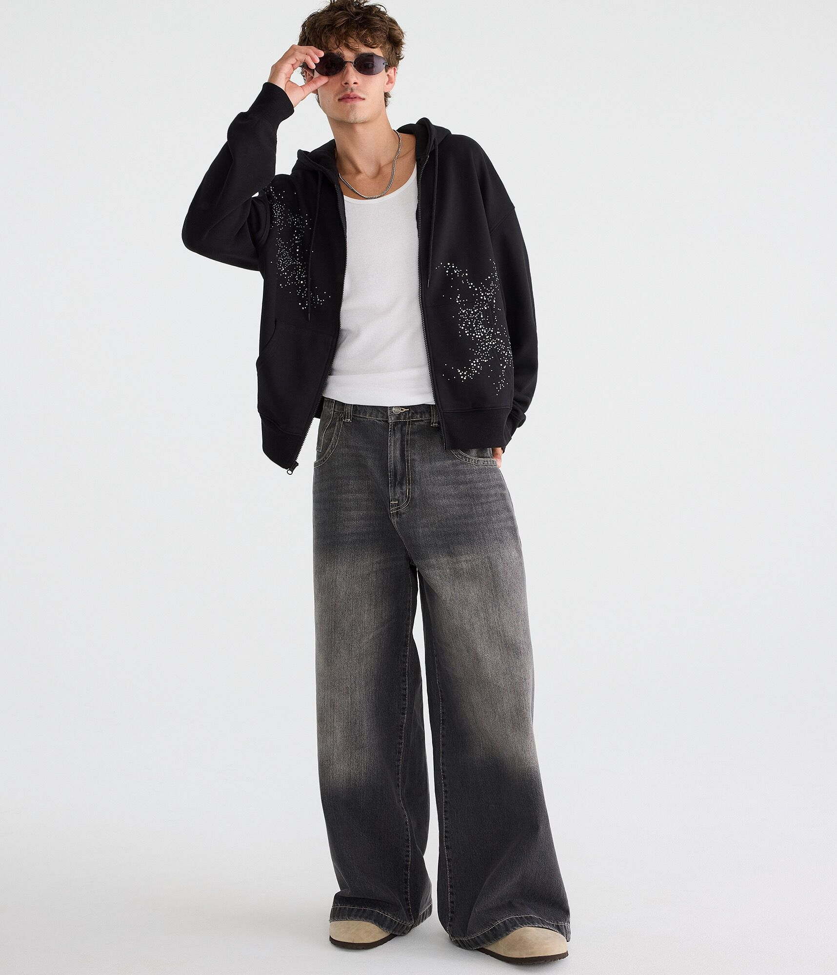 Cloud Soft Rhinestone Boxy Full-Zip Hoodie