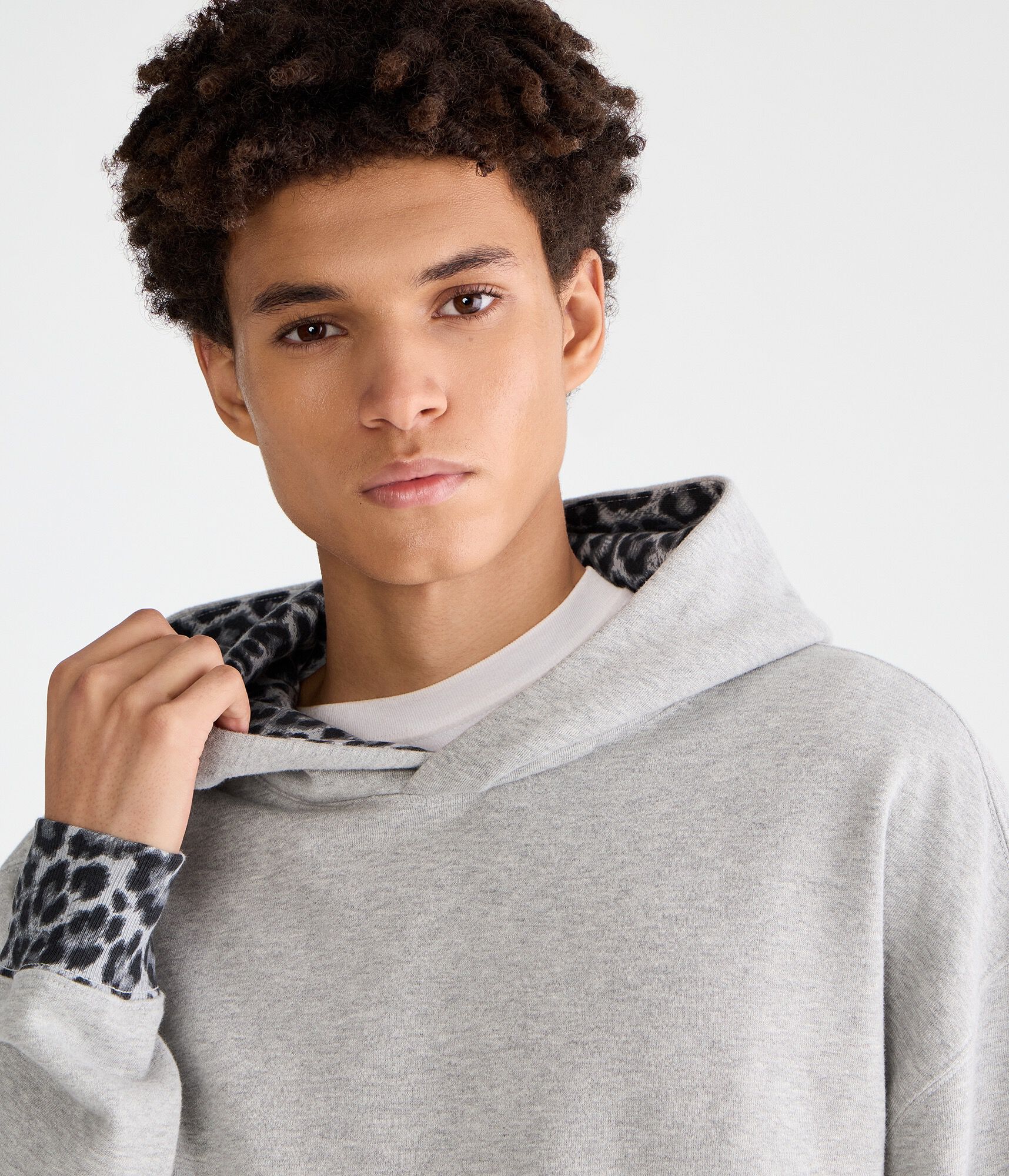 Cloud Soft Leopard Print-Trim Pullover Hoodie